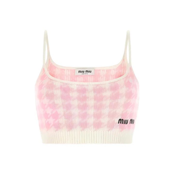 Miu Miu Miu Miu Pink Houndstooth Embroidered Crop Top 0079 Size M / US 6-8 / IT 42-44 - 1 Thumbnail