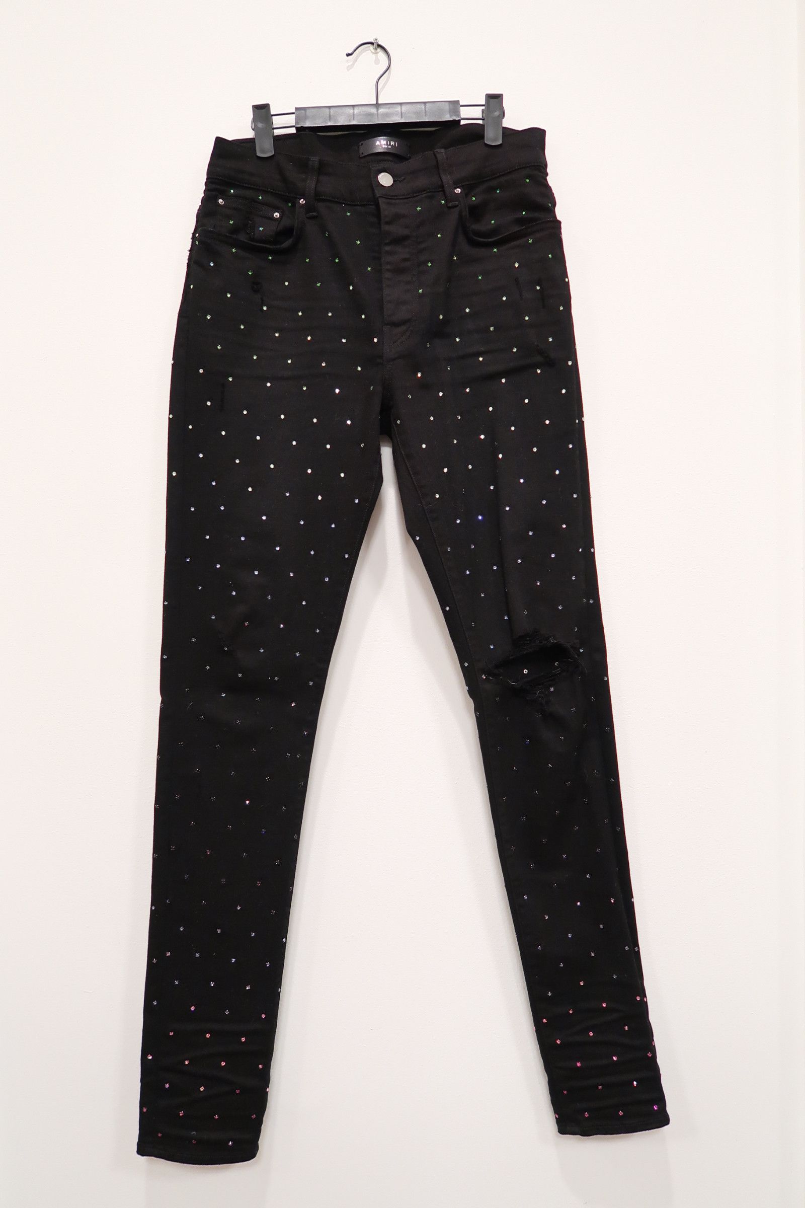 Amiri AMIRI Crystal-Embellished Distressed Denim Jeans Size US 33 - 1 Thumbnail