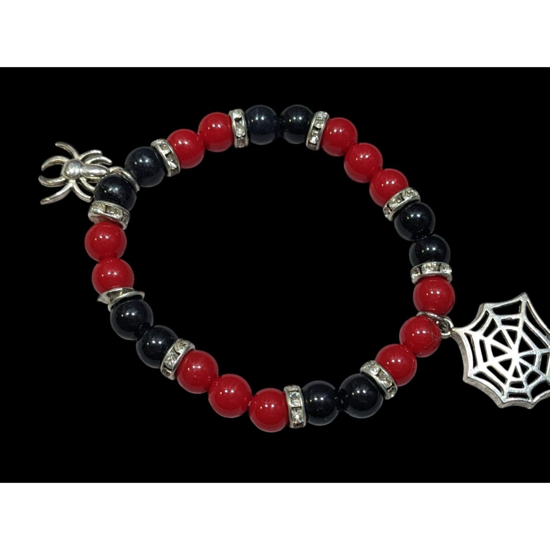 Handmade Gothic Halloween Red And Black Spider Themed Stretch Bracele Size ONE SIZE - 1 Thumbnail