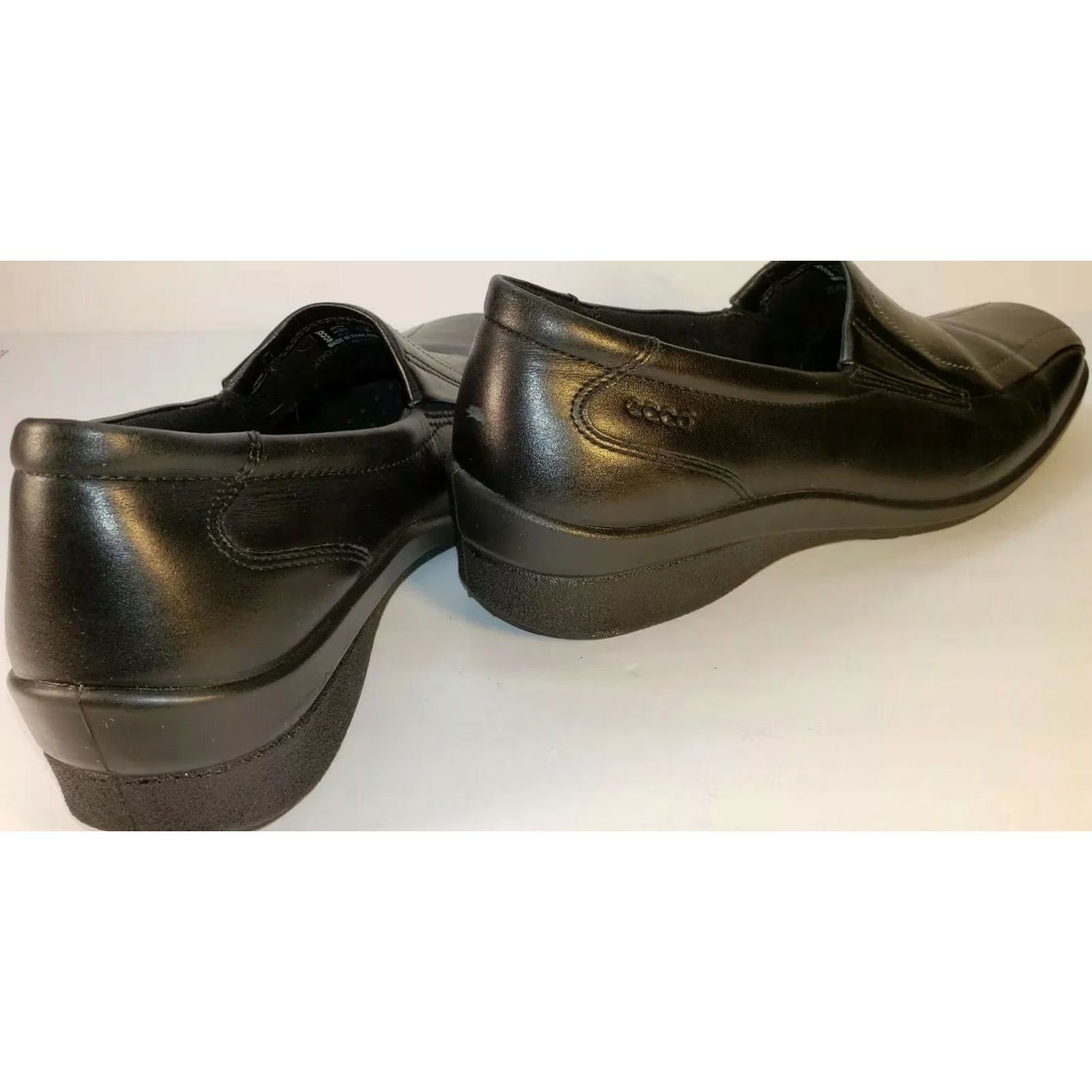 Ecco ECCO Women's Square Toe Wedge Slip-on Leather Black 9.5M 40EU Comfort Shoe Size US 8 / IT 38 - 6 Thumbnail