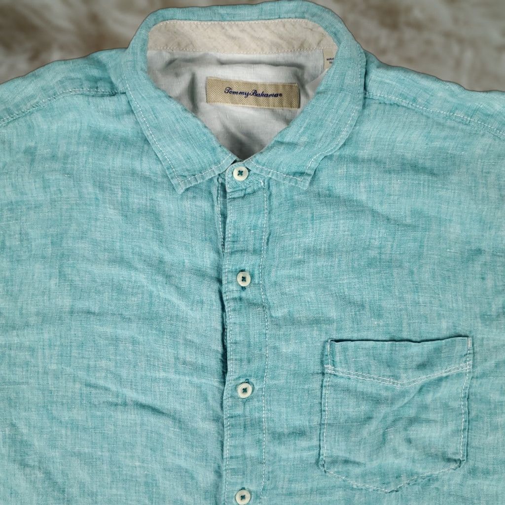 Tommy Bahama VINTAGE Tommy Bahama Men's Short Sleeve Linen Shirt Blue Hawaiian Casual Beach Summer 90s Mens Size US L / EU 52-54 / 3 - 1 Thumbnail