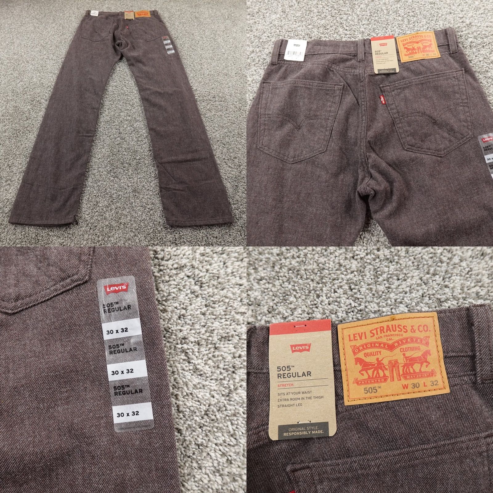 Levi's Levi's Jeans 505 Straight Denim Mens 30X32 Brown Deep Gray Taupe Dark Tan 5-Pocket Regular Waist Inseam 32 Cotton Blend Jeans Mens Regular Fit Size US 30 / EU 46 - 9 Thumbnail