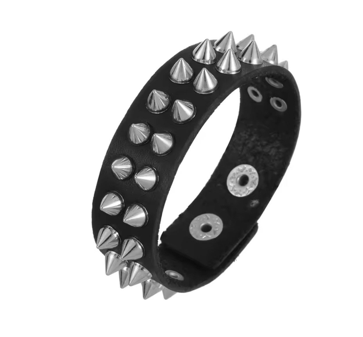 Japanese Brand Double Row Silver Spiked Punk Leather Bracelet Size ONE SIZE - 1 Thumbnail