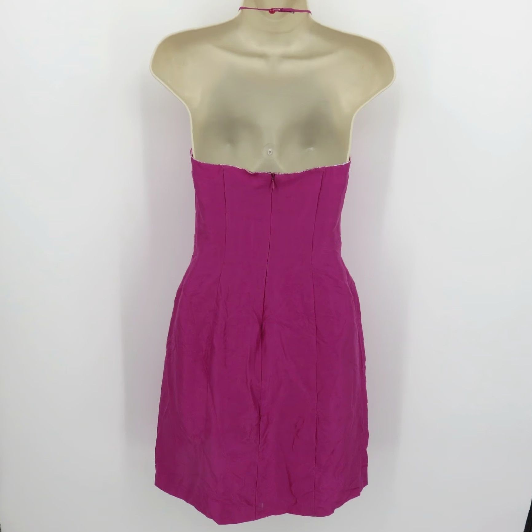 Ann Taylor VINTAGE Ann Taylor Women Petite 4P Pink Crinkle Silk Beaded Sequin Halter Sheath Dress Shirt Dress? Size S / US 4 / IT 40 - 7 Thumbnail