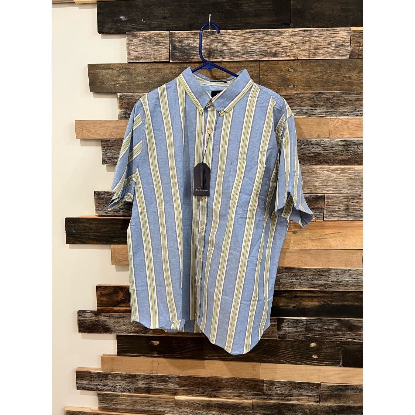 Ben Sherman Ben Sherman NWT Short sleeve Blue W/Green Tan Stripes Button Size US XXL / EU 58 / 5 - 1 Thumbnail