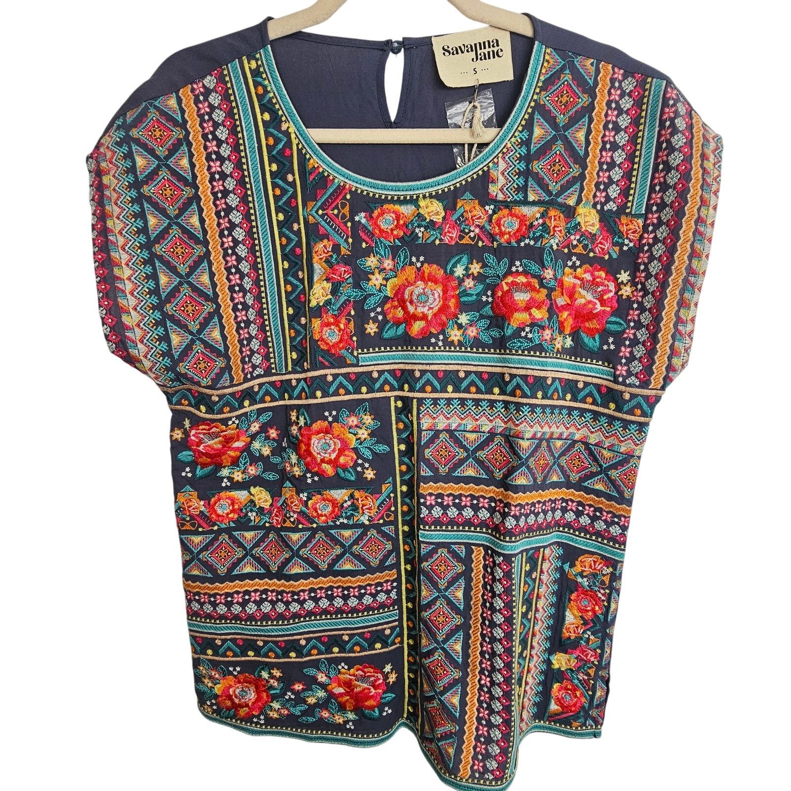 Savane Savannah Jane Womens Embroidered Floral Geometric Tunic S Size S / US 4 / IT 40 - 1 Thumbnail