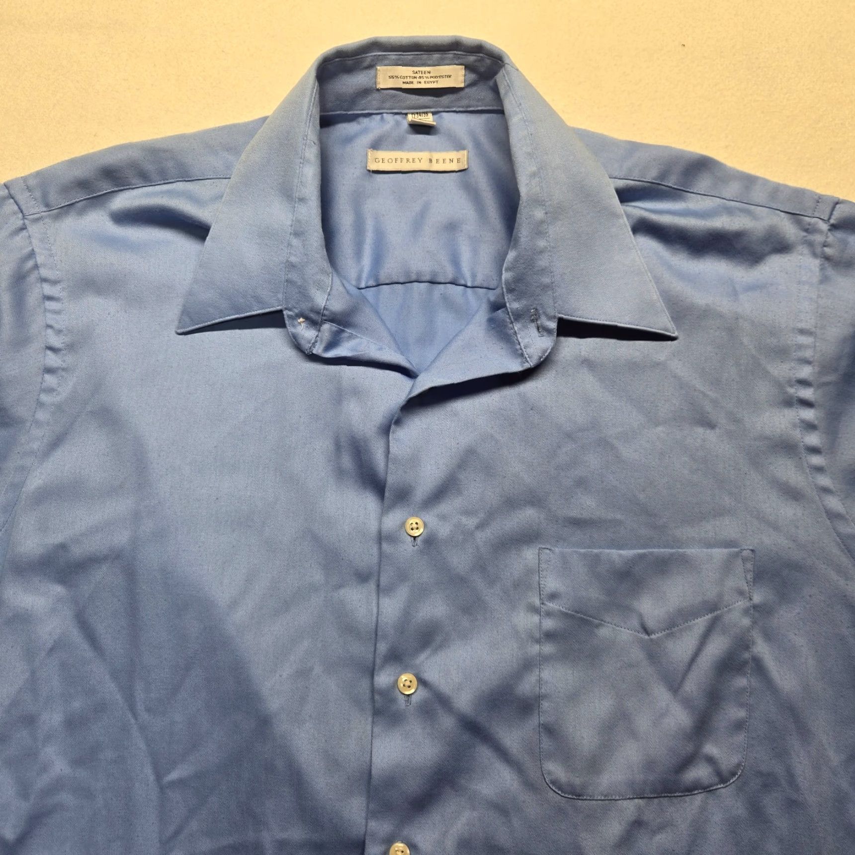 Geoffrey Beene VINTAGE Geoffrey Beene Dress Shirt Men XL Blue Solid 17 34/35 Business Casual Size 46R - 2 Thumbnail