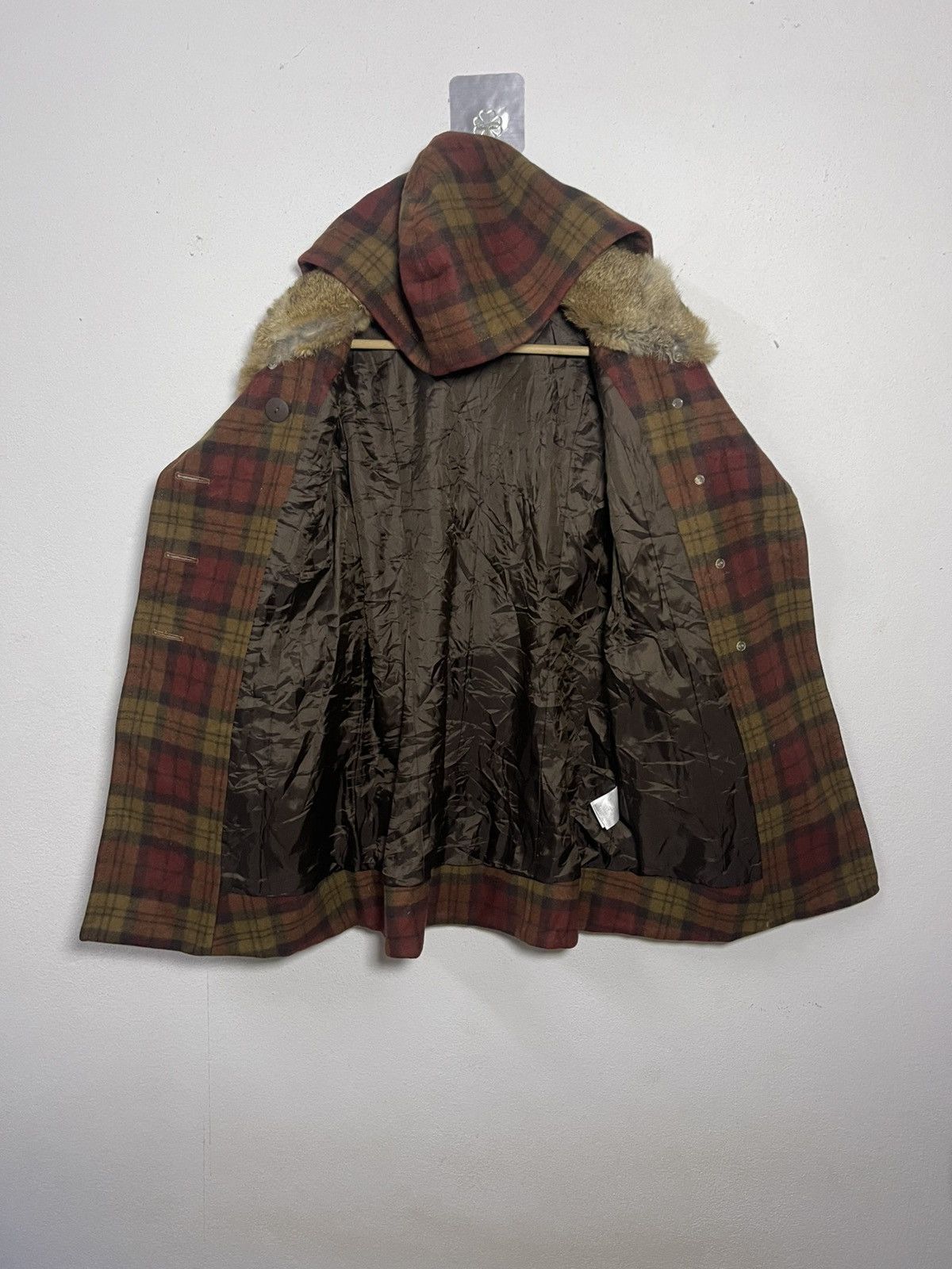 Japanese Brand Peyton Place Plaid Wool Blend Trench Coat Rabbit Fur Collar Size S / US 4 / IT 40 - 8 Thumbnail