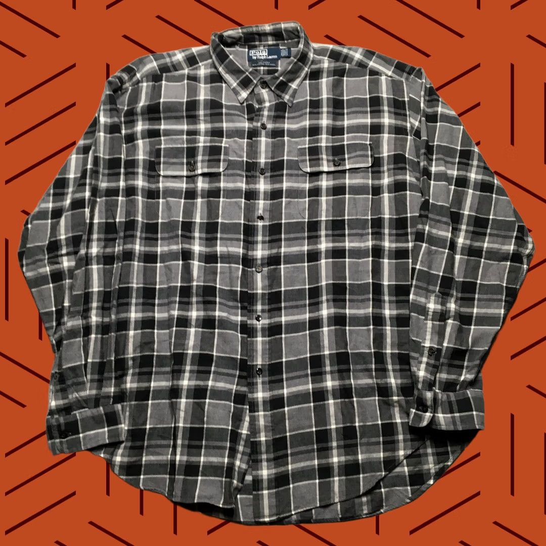 Polo Ralph Lauren Polo by Ralph Lauren Halpern Shirt Mens XL Gray Plaid Flannel Button Down Casual Size US XL / EU 56 / 4 - 1 Thumbnail