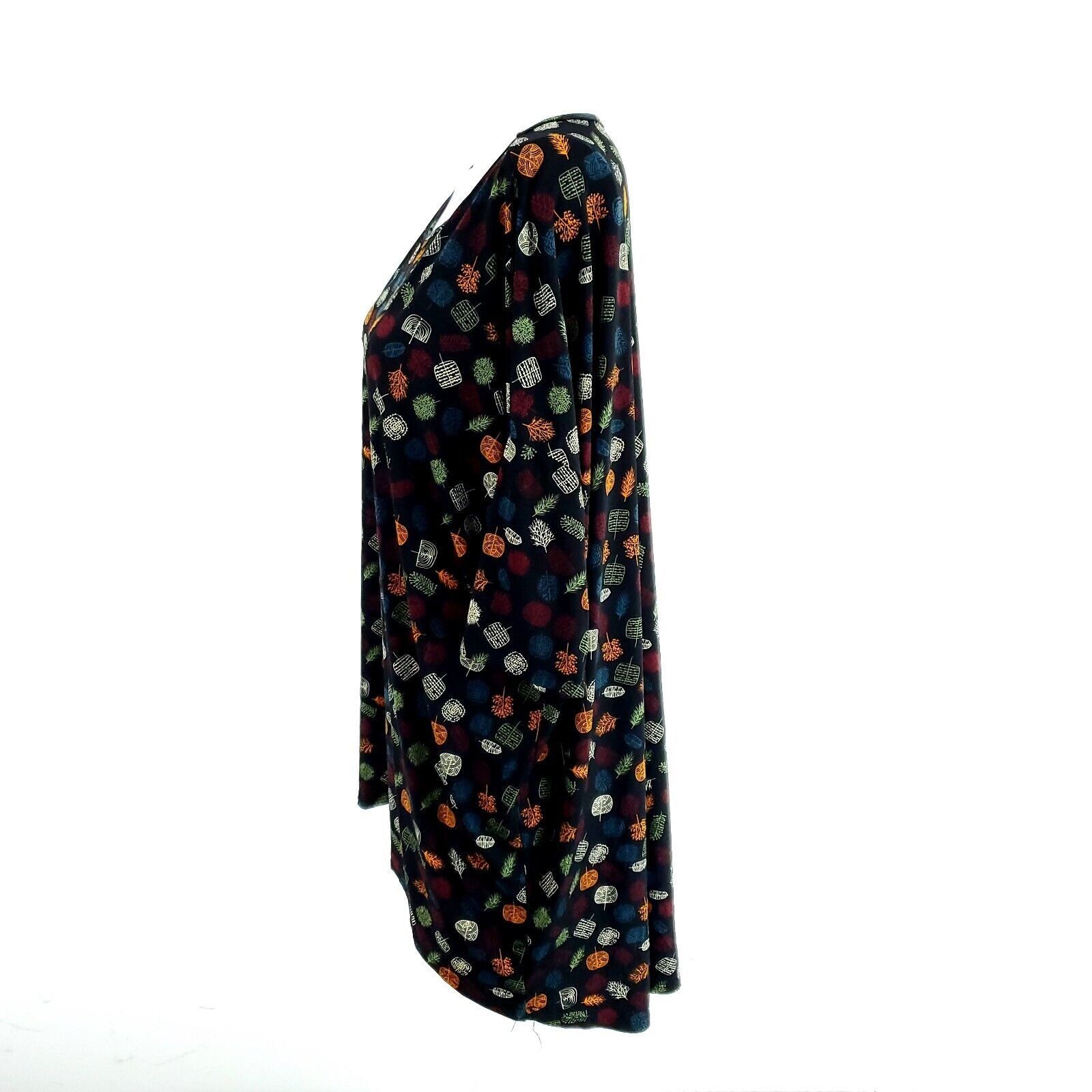 Designer Lularoe Shirt Dress Black Leave Print Scoop Neck Large 3/4 S Size L / US 10 / IT 46 - 2 Thumbnail
