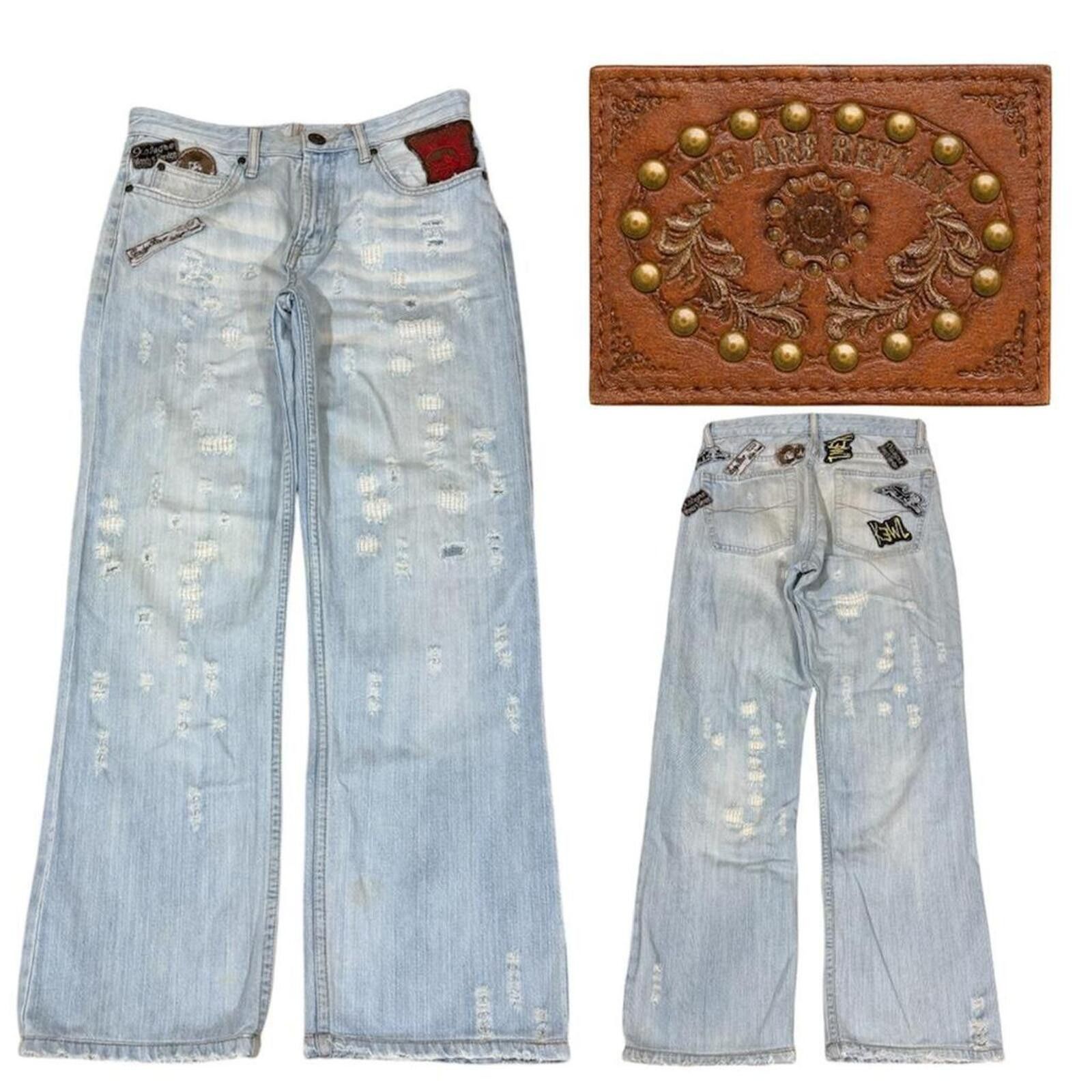 Replay Replay Light wash denim jeans with patches and ripped look Size US 31 - 1 Thumbnail