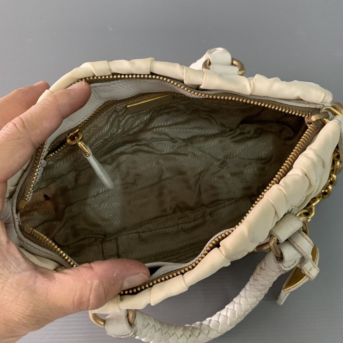 Prada Prada Nylon White Gaufre Small Handbag Size ONE SIZE - 14 Thumbnail