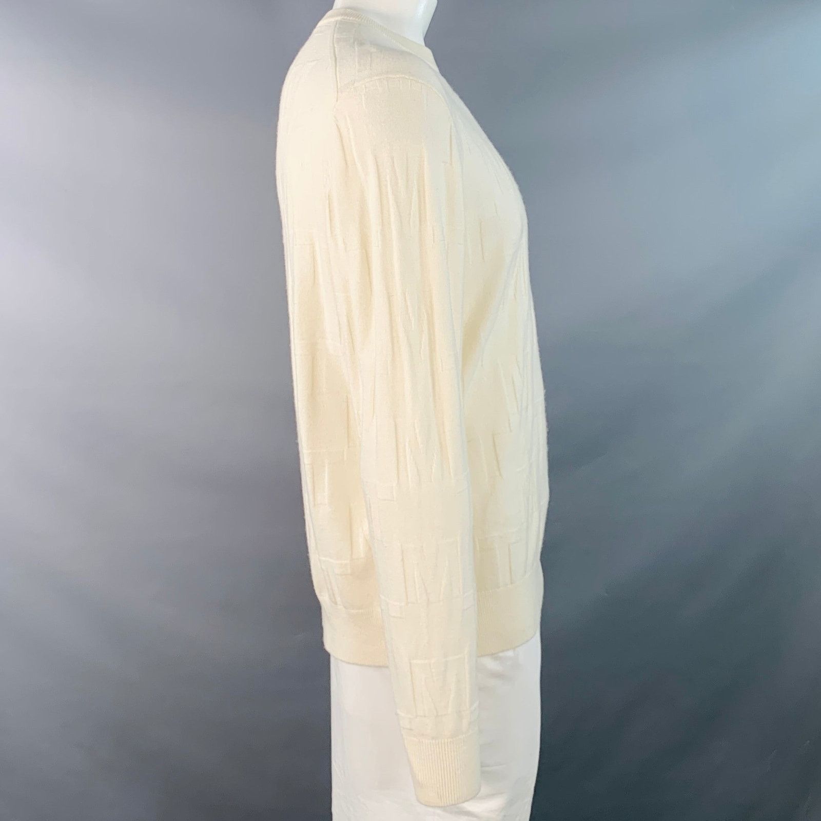 Mr Turk Cream Monogram Merino Wool Crew Neck Pullover Size US XL / EU 56 / 4 - 3 Thumbnail