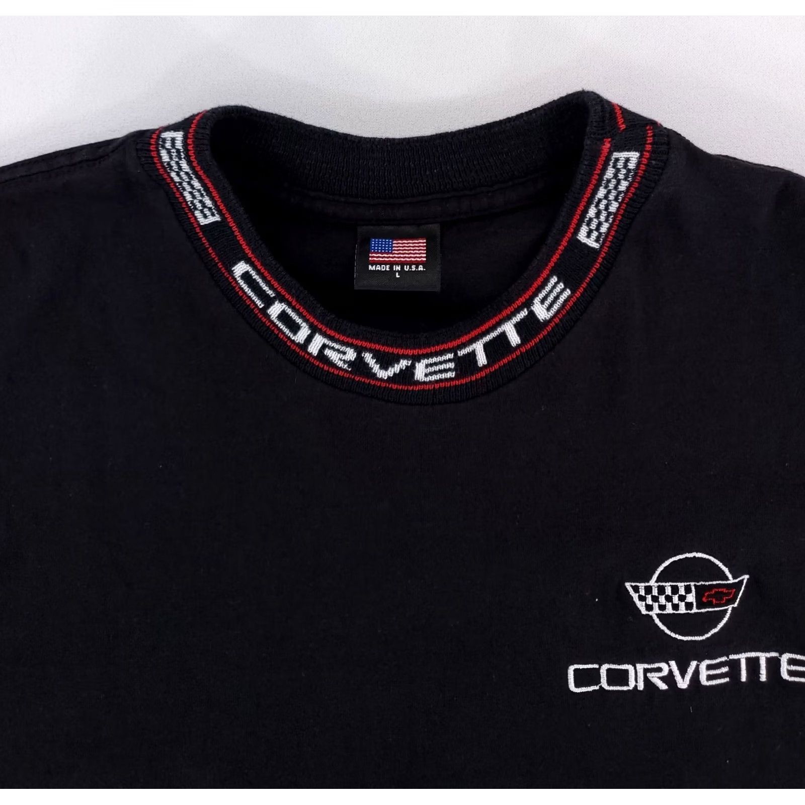 Vintage VINTAGE Corvette T Shirt Embroidered 90s Ringer Made USA Black Short Sleeve Mens L Size US L / EU 52-54 / 3 - 2 Thumbnail