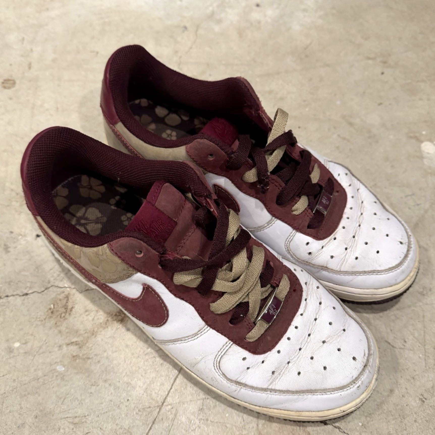 Nike VINTAGE Nike Air Force 1 82 Hawaii Flower Gold Maroon 315115-162 Womens 9.5 Sneakers Distress Size US 7 / IT 37 - 2 Thumbnail
