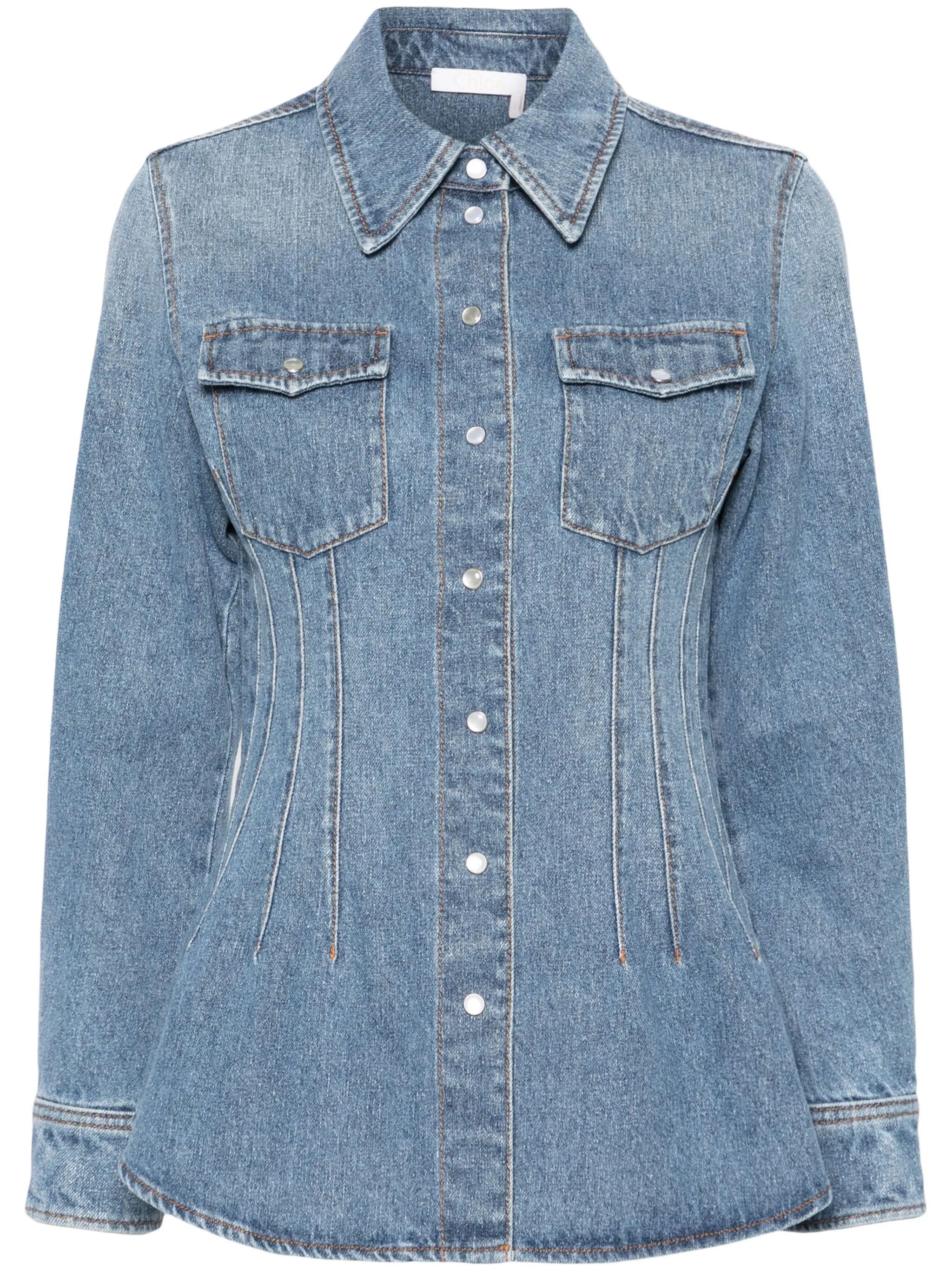 oc11z0525 Corset-Style Denim Shirt in Blue