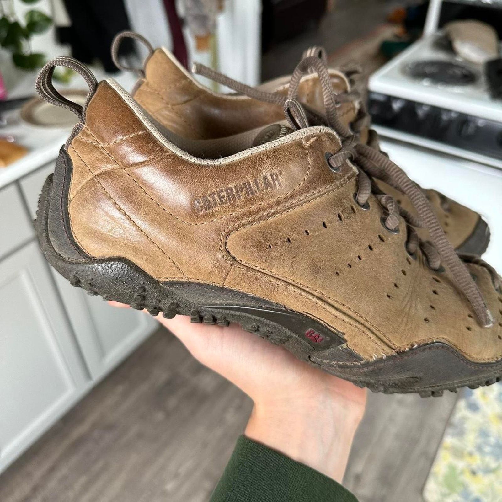 Other × Vintage Rare Vintage Brown Leather CAT Low Top Sporty Sneaker Shoe Size US 8 / EU 41 - 3 Thumbnail