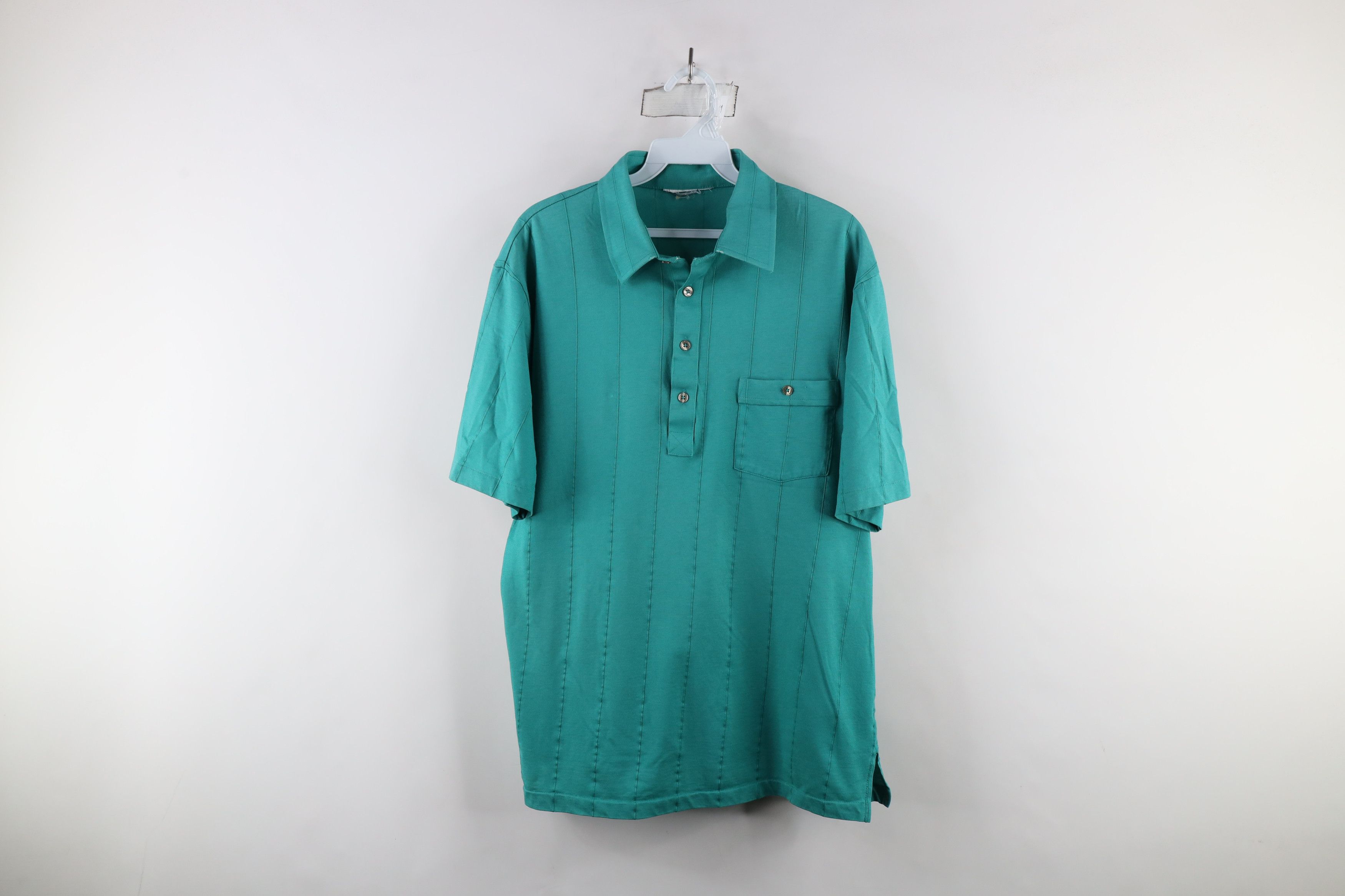 Vintage Vintage 90s Streetwear Striped Knit Collared Polo Shirt Teal Size US L / EU 52-54 / 3 - 1 Thumbnail