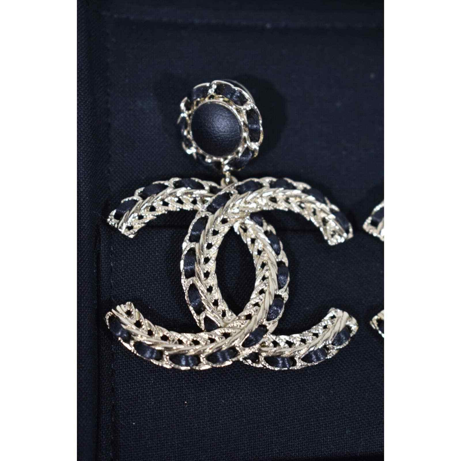 Chanel Chanel Leather Gold Chain Dangle Drop Statement Earrings Size ONE SIZE - 6 Thumbnail