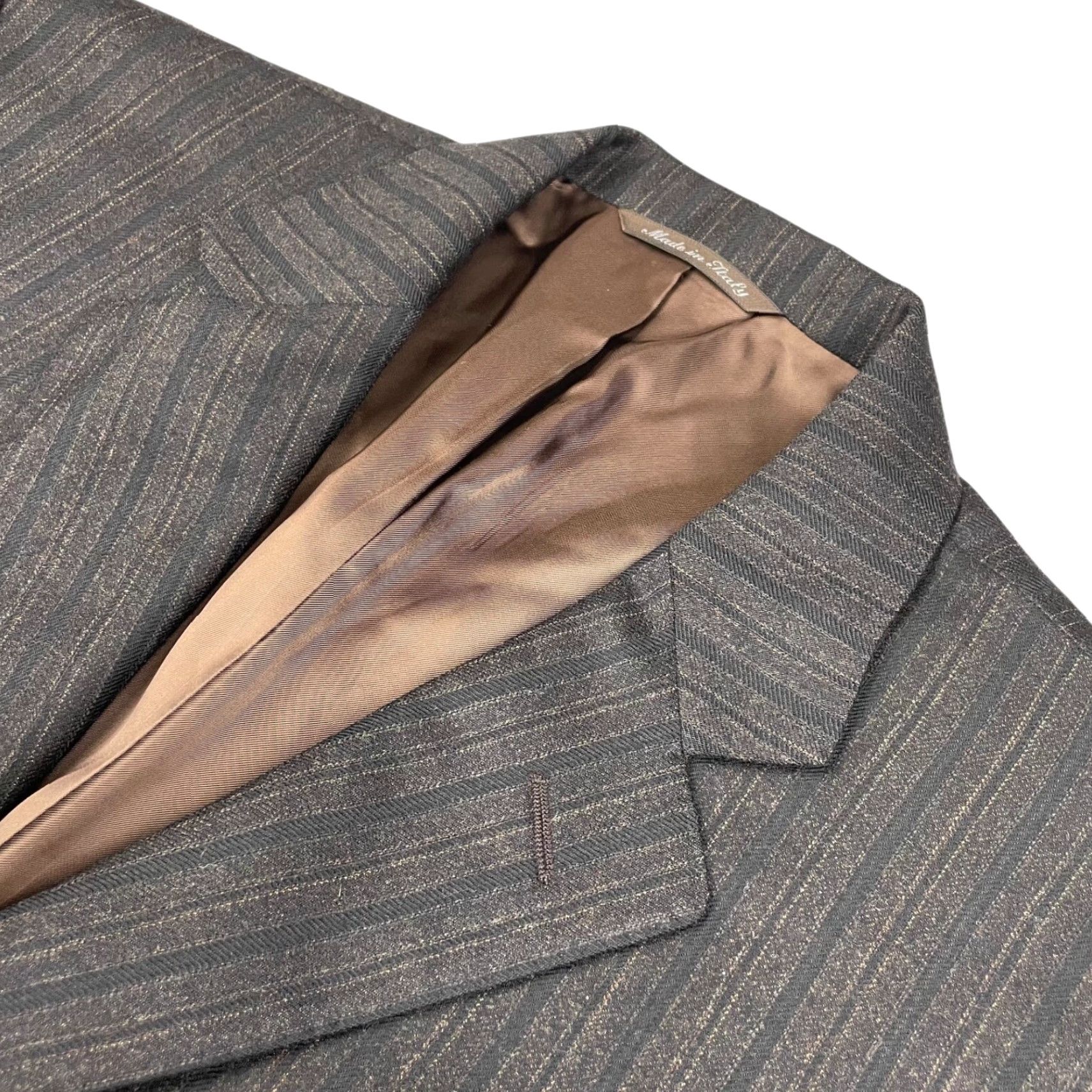 Canali Canali Blazer Men 2-Button Wool Flannel Black Brown Stripe Italy 40R Regular Notch Lapel Brown Wool 100% Wool Single-Breasted Chest 40 Size 44R - 2 Thumbnail