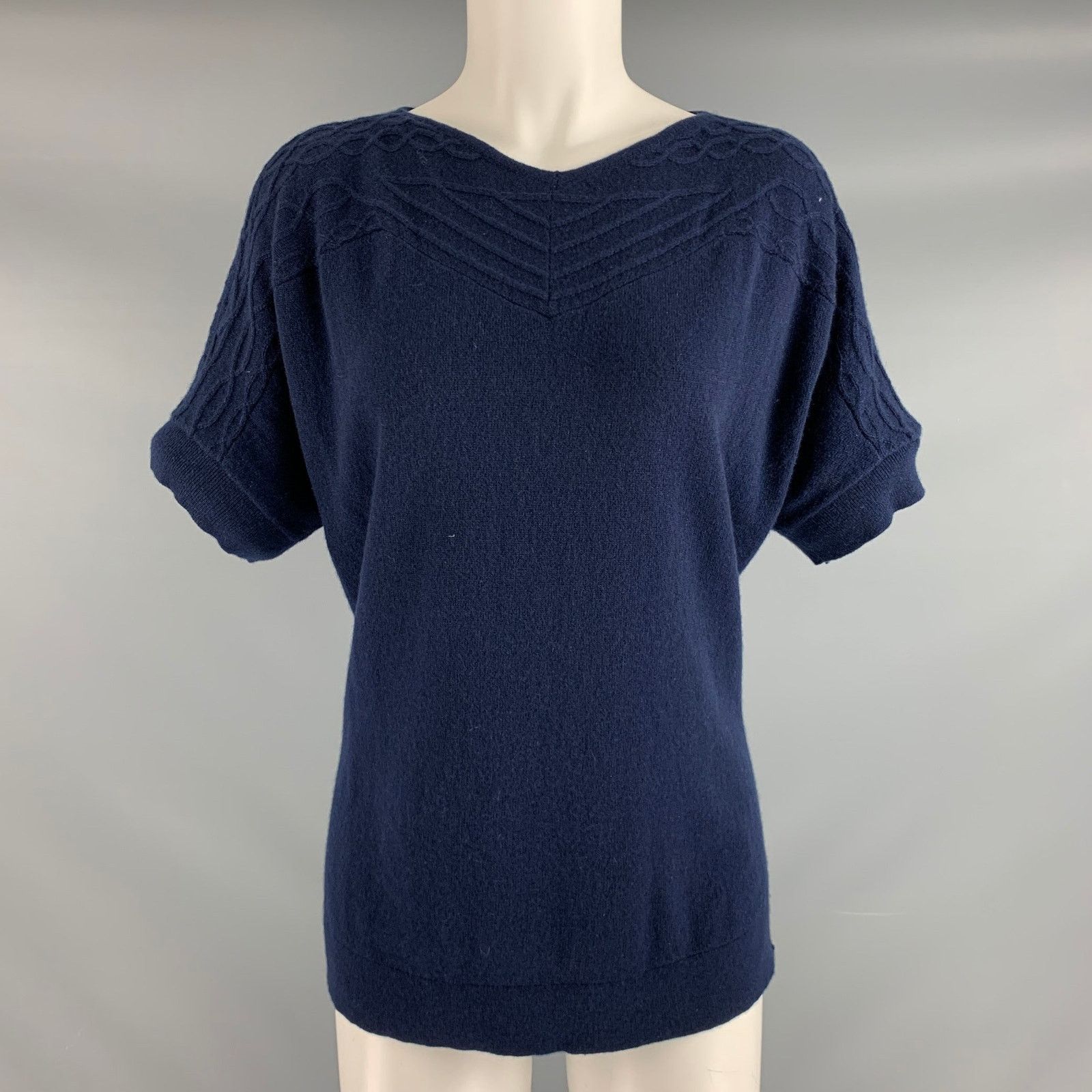 Tse TSE Size M Navy Cashmere Short Sleeve Casual Top Size M / US 6-8 / IT 42-44 - 1 Thumbnail