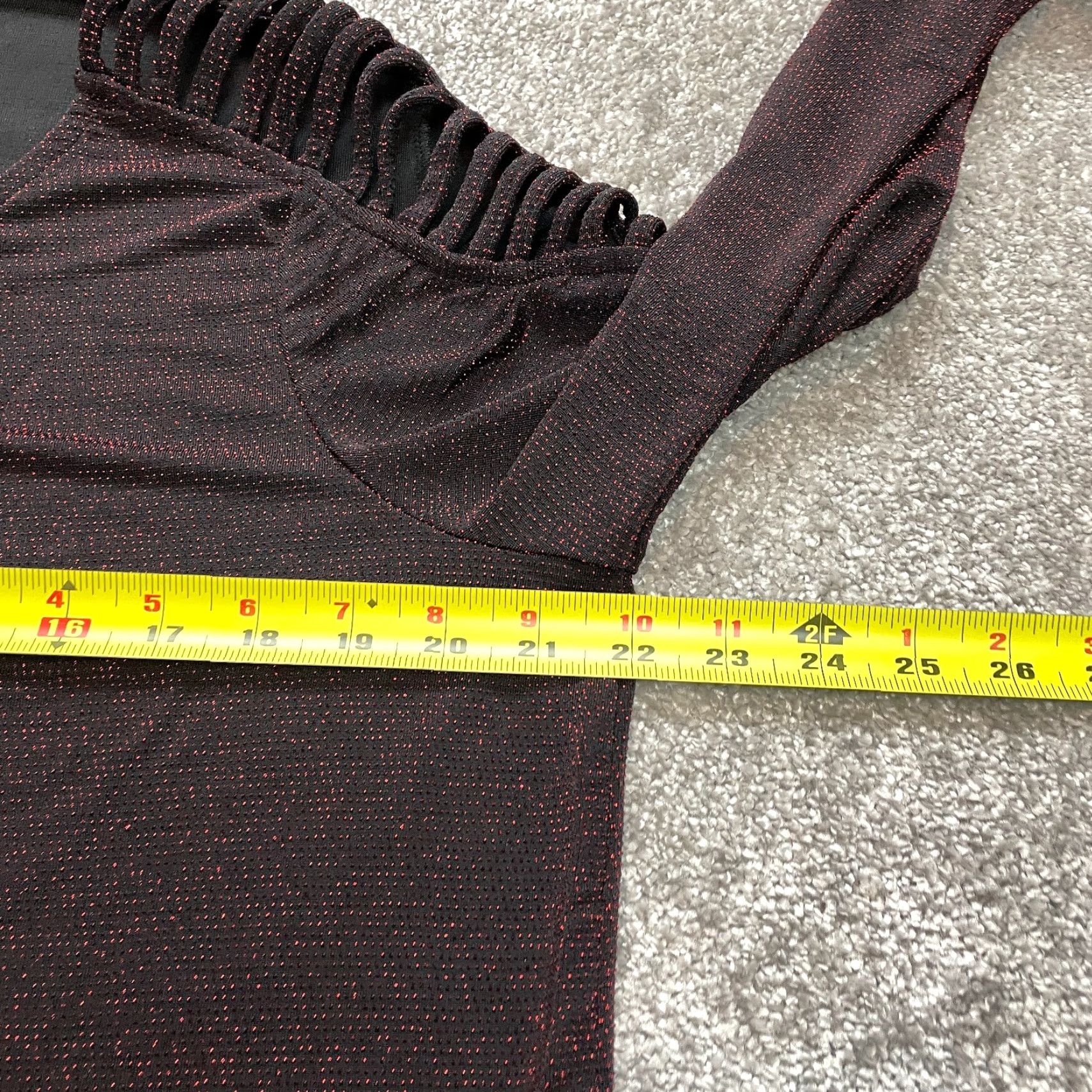 Vintage Cato Blouse Shirt Womens XL Black Dark Red Long Sleeve Nylon Spandex Jersey Stretch Dressy Casual Workwear Everyday Size XL / US 12-14 / IT 48-50 - 6 Thumbnail