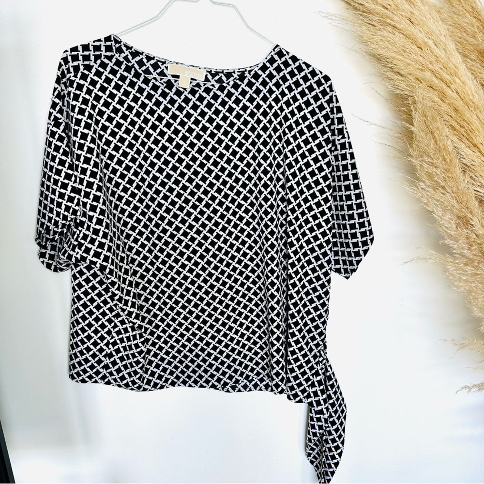 Michael Kors MICHAEL KORS Black White Print Tie Tunic Blouse Top Shirt Size XXL / US 16-18 / IT 52-54 - 4 Thumbnail