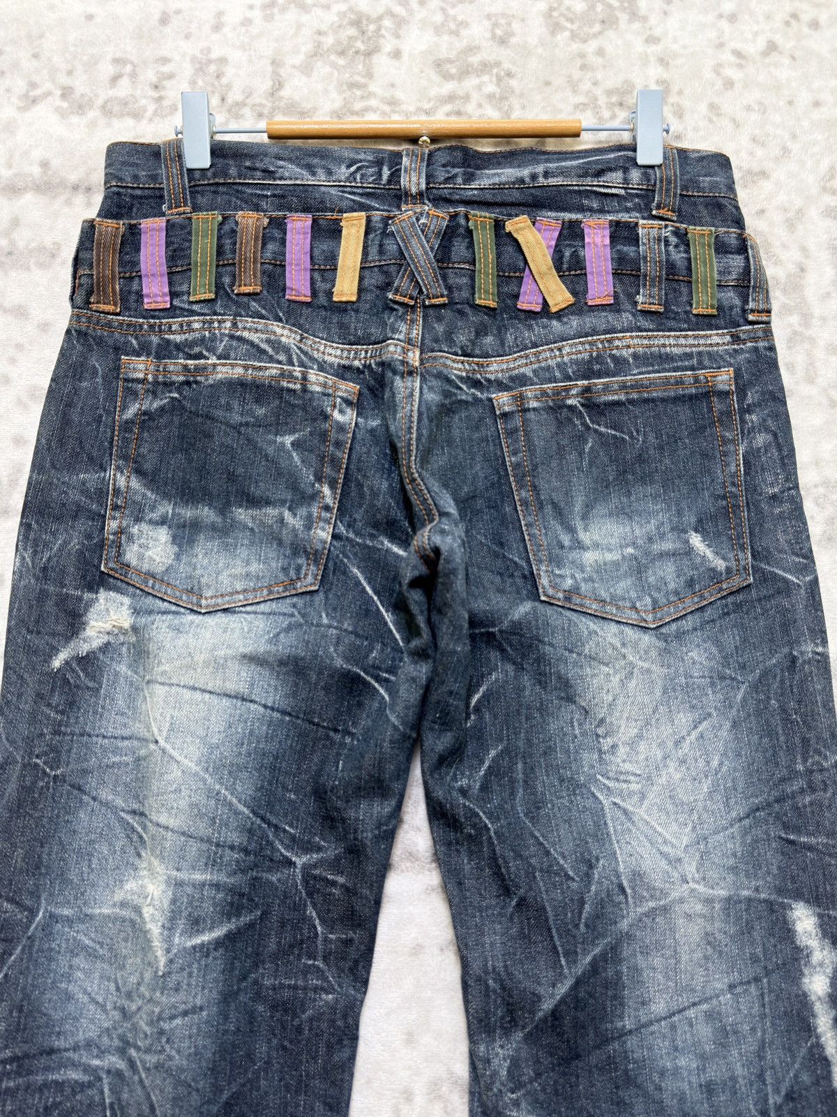Kapital Nylaus Double Waist Distressed Y2K Straight Cut Denim Jeans Size US 32 / EU 48 - 9 Thumbnail