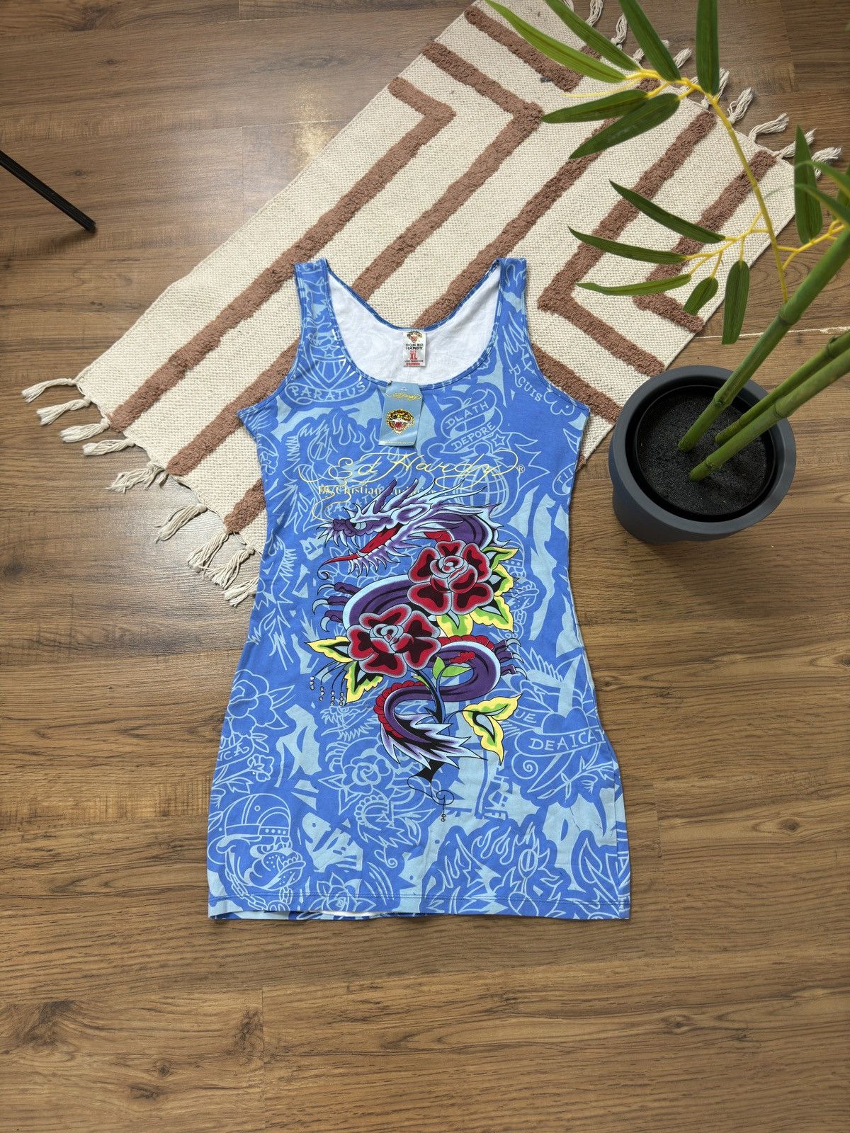 blue ed hardy dress Ed Hardy Butterflies Ribbed Tank Dress main image 0