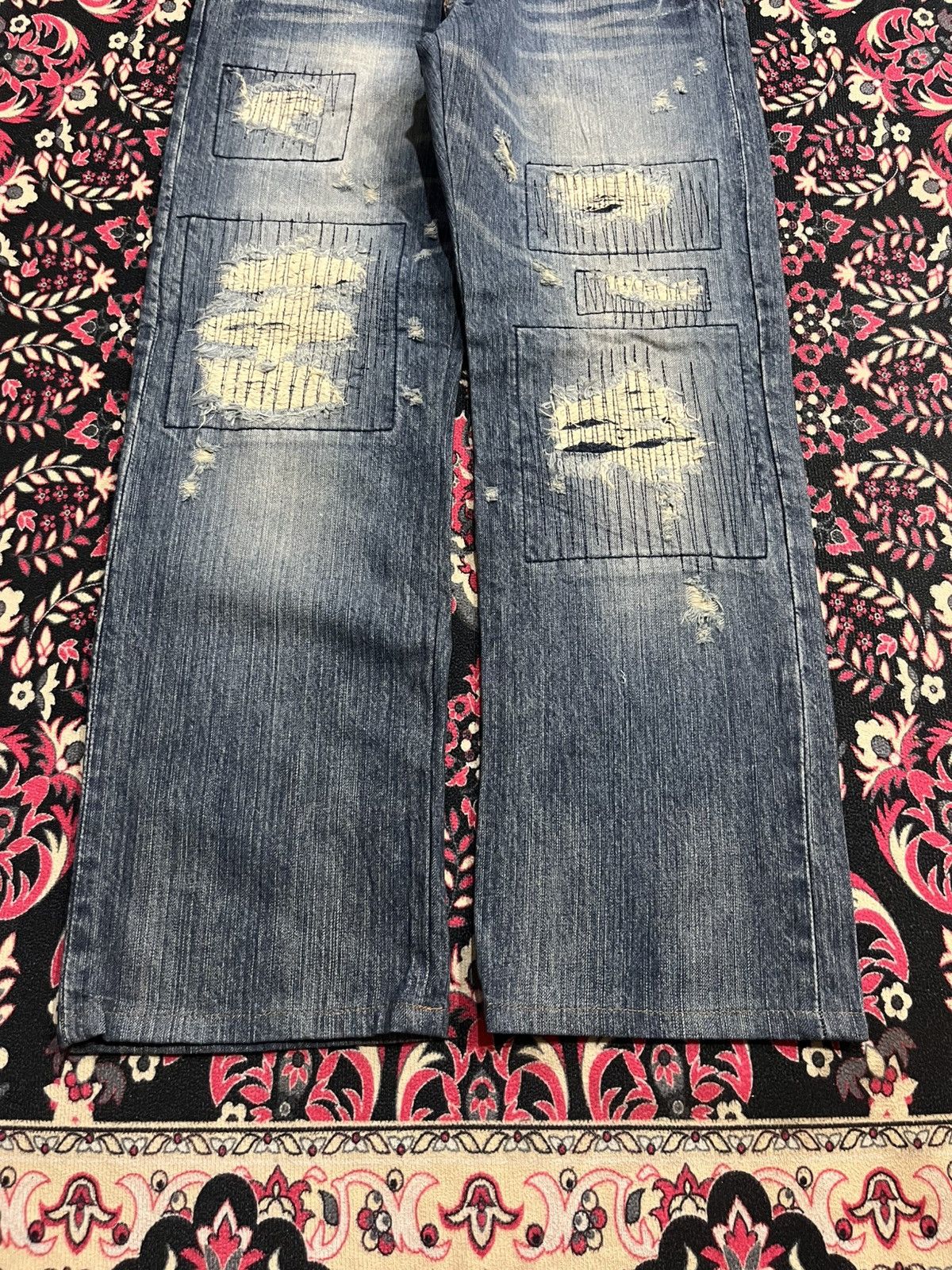 Kapital Japanese Brand Back Rush Distressed Sashiko Stitch Blue Jean Size US 31 - 8 Thumbnail