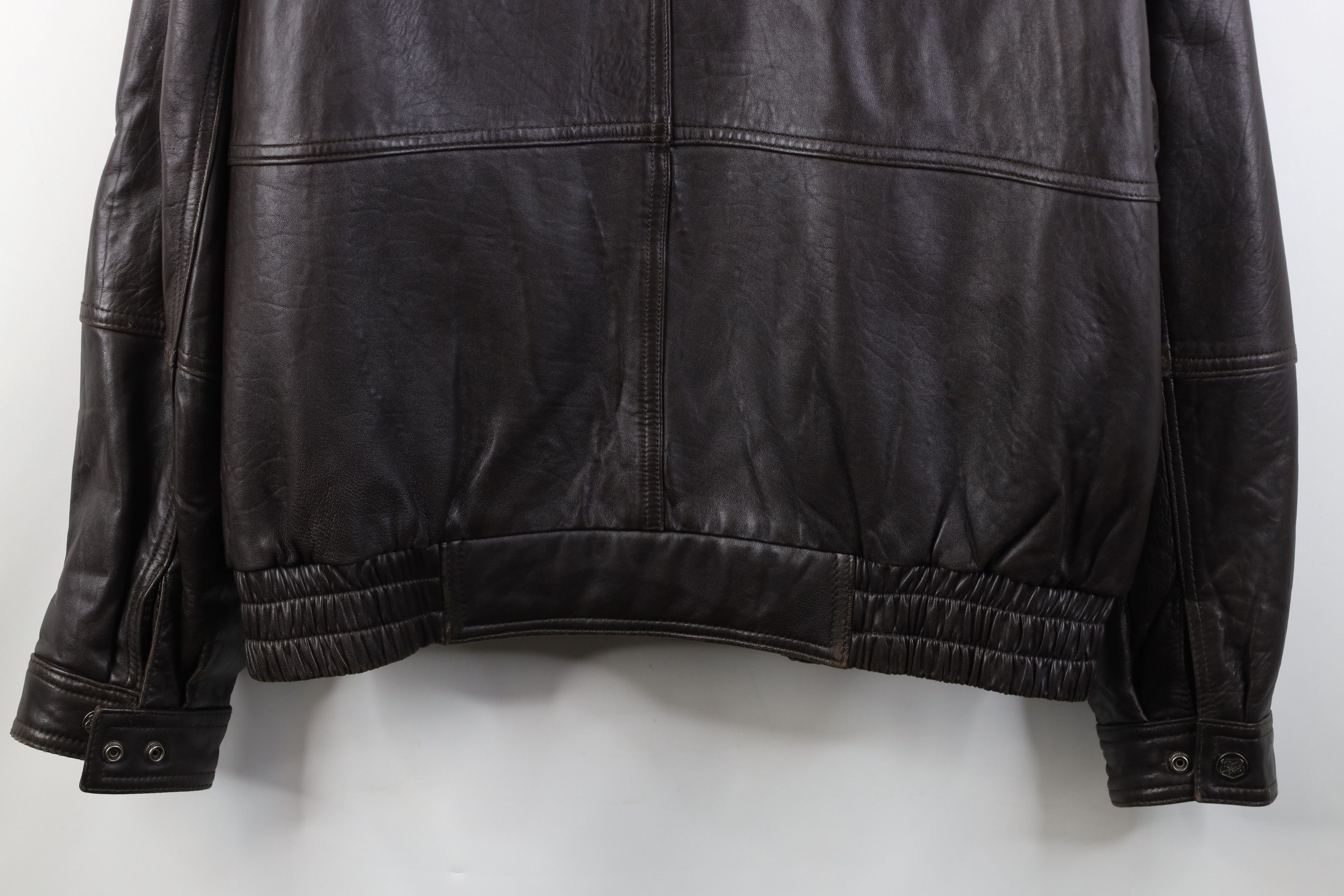 Vintage Vintage 90s Streetwear Full Zip Leather Bomber Jacket Brown Size US XL / EU 56 / 4 - 16 Thumbnail