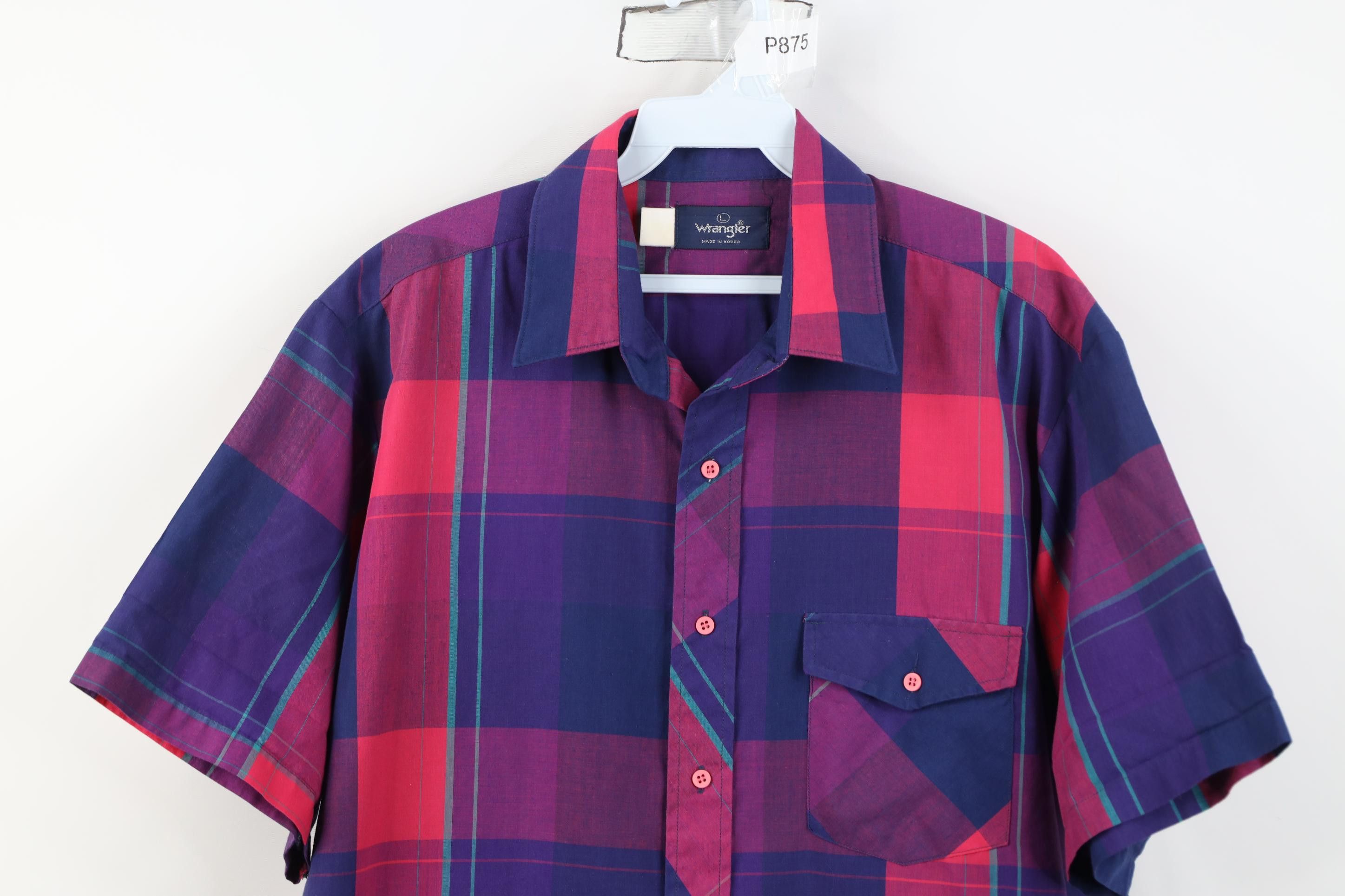 Wrangler Vintage 80s Wrangler Cowboy Short Sleeve Button Shirt Plaid Size US L / EU 52-54 / 3 - 2 Thumbnail