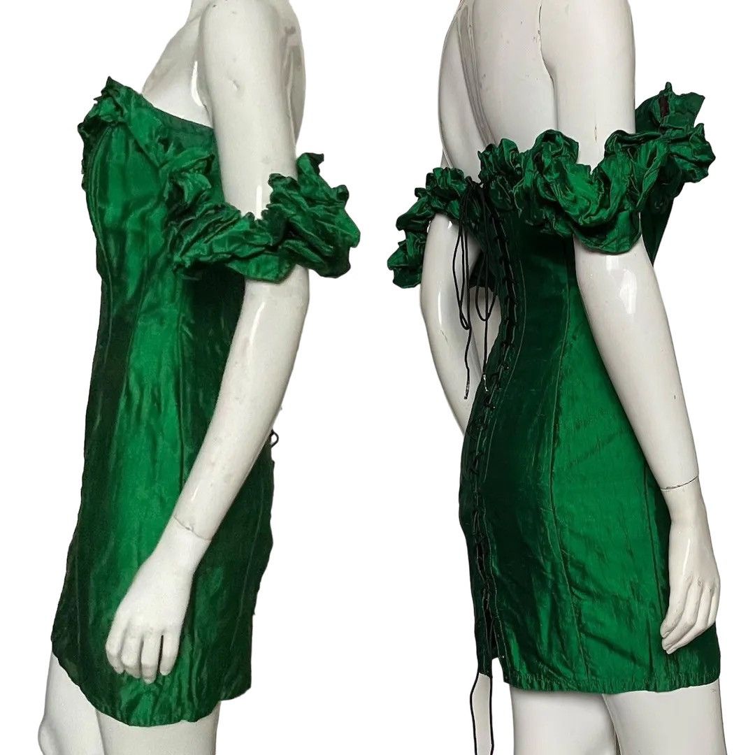 image of Vintage 1980S Sarah Whitworth London Corset Mini Dress in Green, Women's (Size Small)