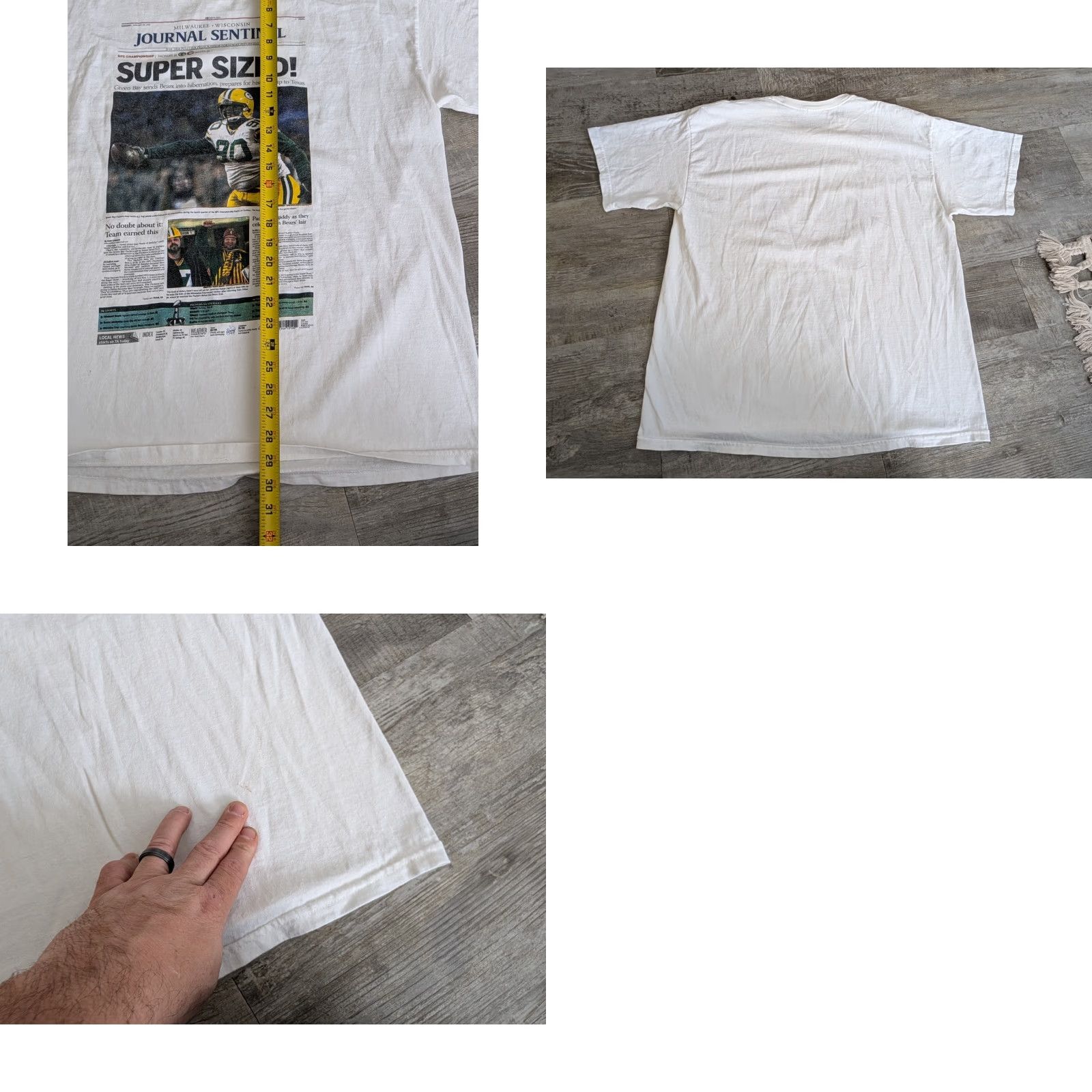 Gildan Green Bay Packers Shirt Mens Size XL White Newspaper Tee Shirt 2010 B.J. Raji Super Sized Size US XL / EU 56 / 4 - 9 Thumbnail