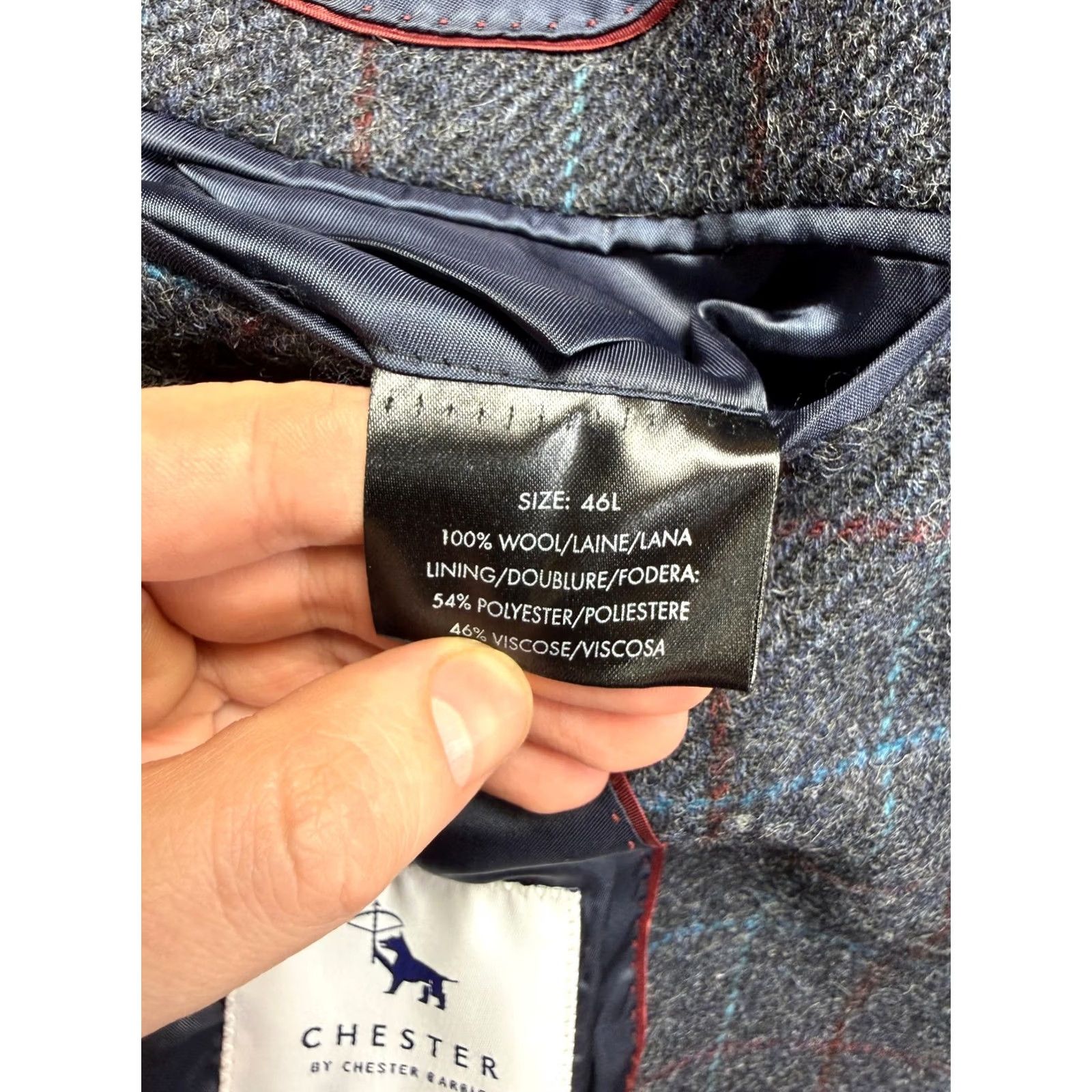 Chester Barrie Chester Barrie Blazer Mens 46L Wool Gray Check Savile Row Tuxedo Style Jacket Size 46R - 5 Thumbnail