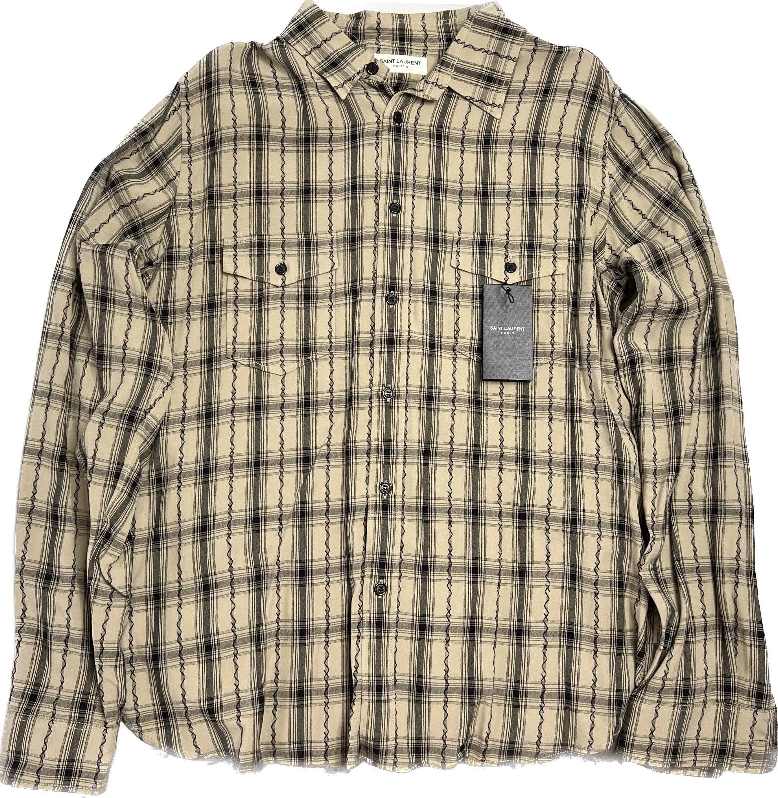 Saint Laurent Paris PLAID SHIRT IN BEIGE oversized Checkered viscose Size US M / EU 48-50 / 2 - 2 Thumbnail