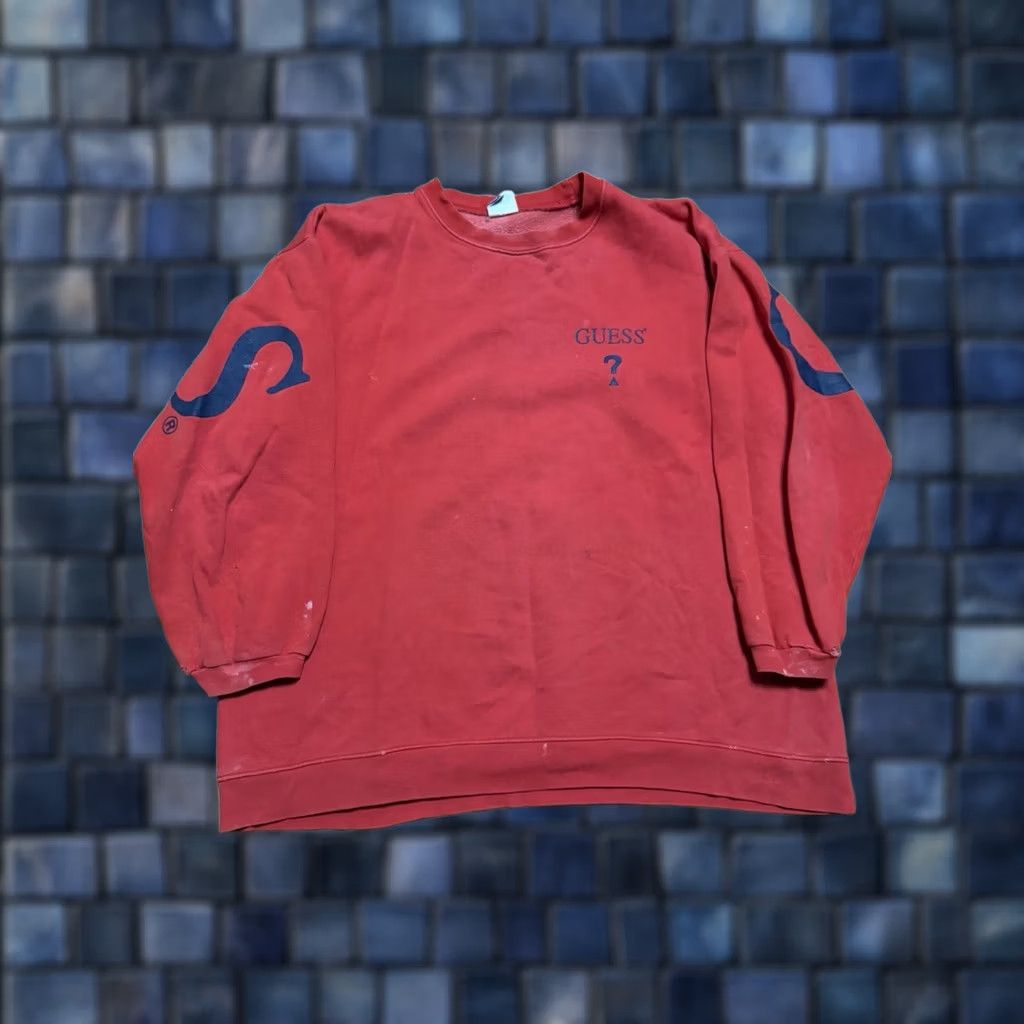 Guess VINTAGE Guess Spellout Sweatshirt Crewneck Red Mens M 90s Thrashed, 1990s, USA, Pullover, Regular Size US M / EU 48-50 / 2 - 1 Thumbnail