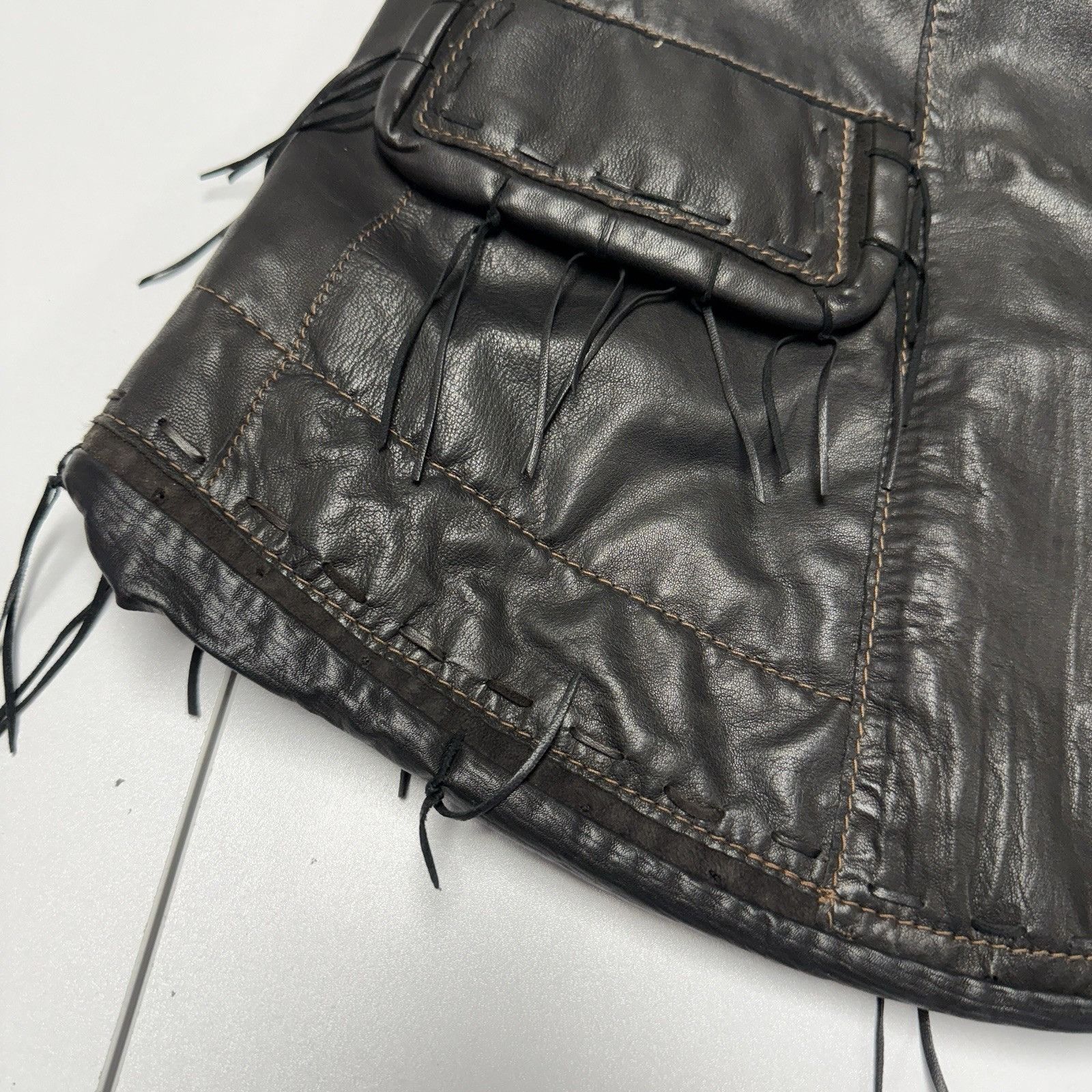 Vintage Burns 1876 Womens Leather Jacket Black Fringe Western Biker Size M / US 6-8 / IT 42-44 - 6 Thumbnail
