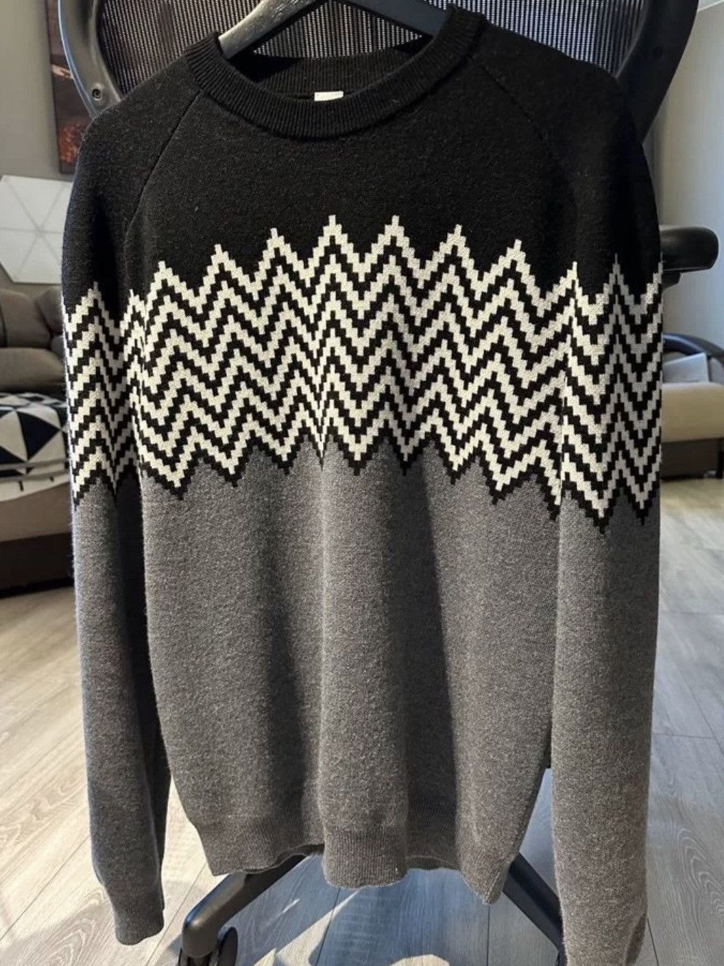 image of Berluti Wool Geometric Patterns Detail Cozy Sweater in Grey, Men's (Size Large)