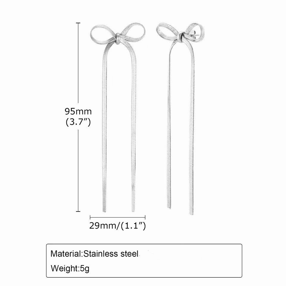 Other Long Chain Bowknot Dangle Drop Tassel Earrings Size ONE SIZE - 2 Thumbnail
