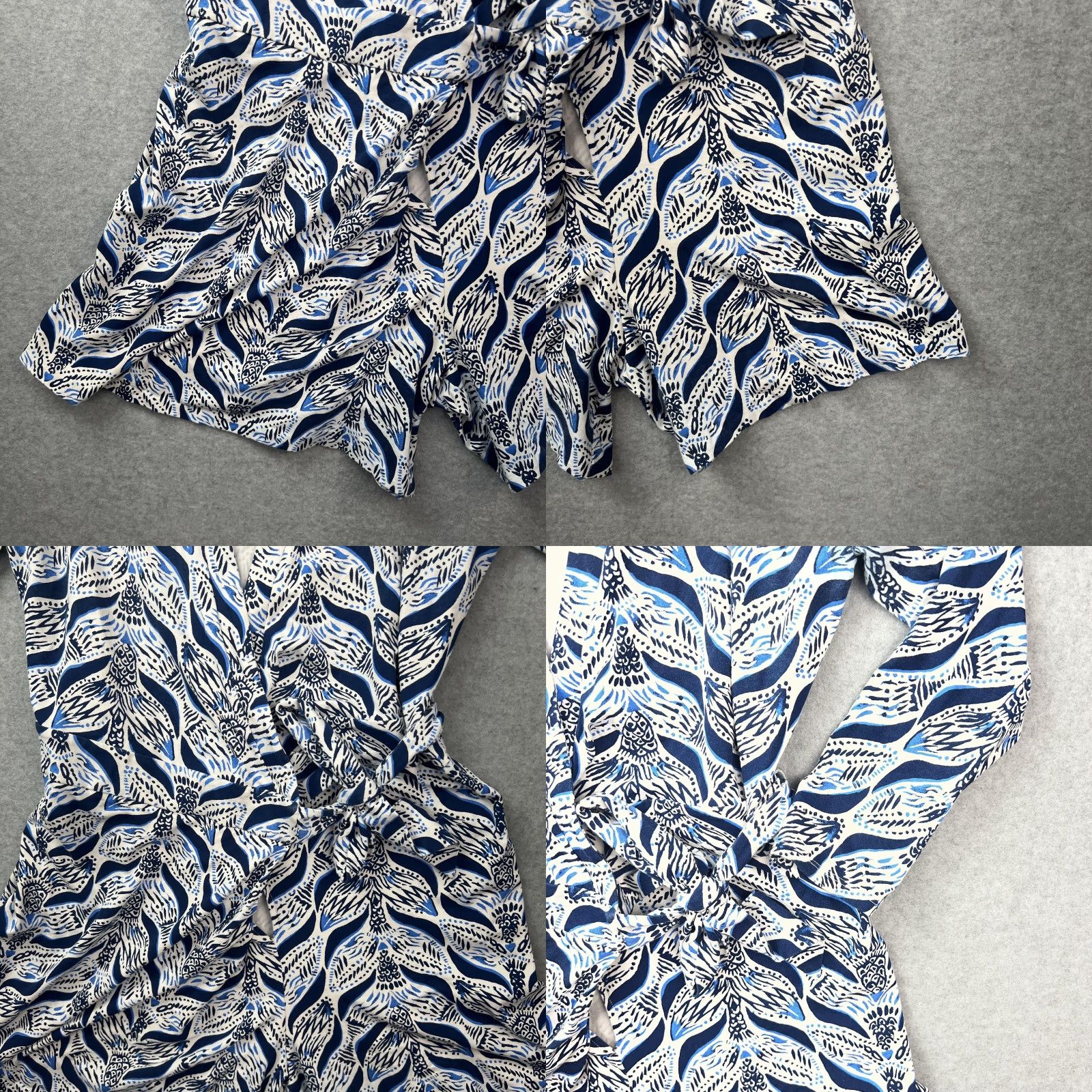 Lilly Pulitzer Lilly Pulitzer Romper Womens S Blue White Print Wrap Tie Waist Long Sleeve Size S / US 4 / IT 40 - 8 Thumbnail