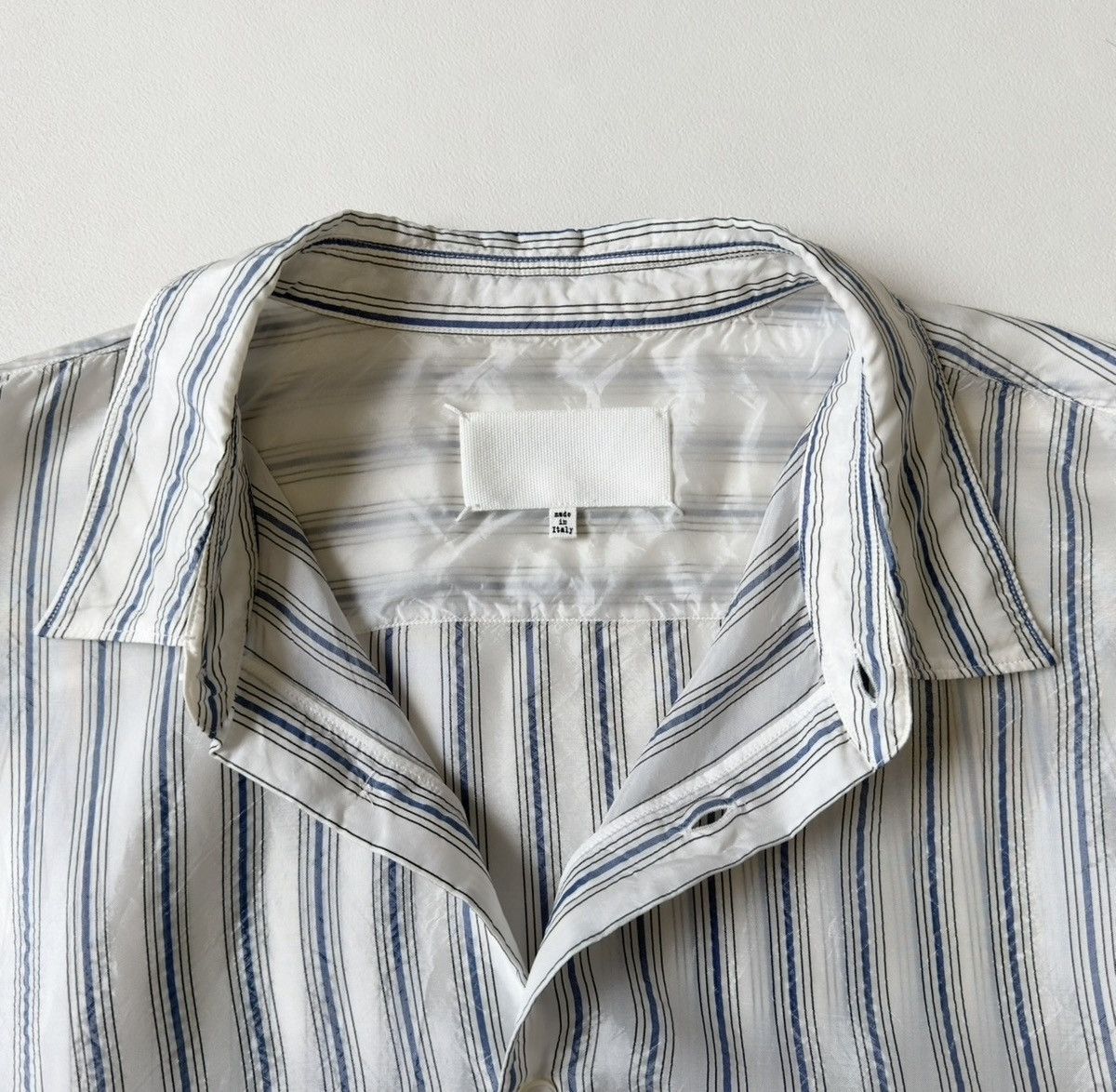 Maison Margiela S/S 20 White/Blue Crinkle Nylon Striped Shirt Size US XL / EU 56 / 4 - 7 Thumbnail