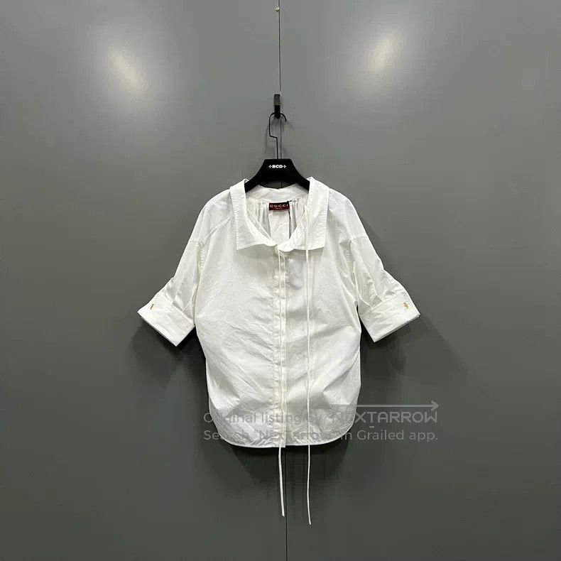 Gucci Gucci White pointed collar tie three-quarter sleeve shirt Size M / US 6-8 / IT 42-44 - 1 Thumbnail