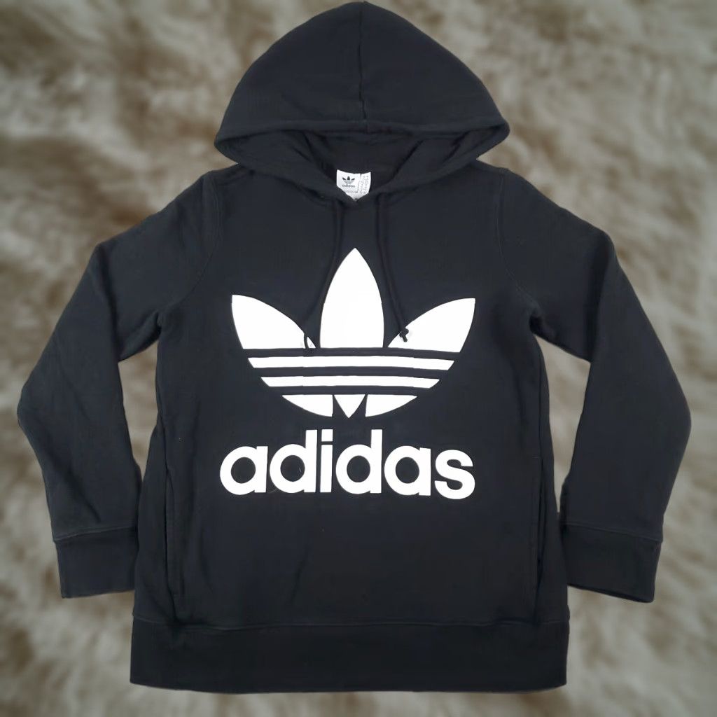 Adidas VINTAGE adidas Hoodie Women's Medium Black Casual Pullover Sweatshirt 90s Logo Size M / US 6-8 / IT 42-44 - 1 Thumbnail