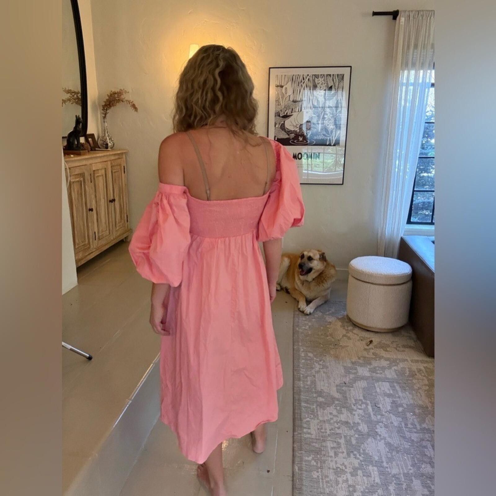 Other Sotela Collection Pink Smocked Midi Dress Puff Sleeve S Size S / US 4 / IT 40 - 5 Thumbnail