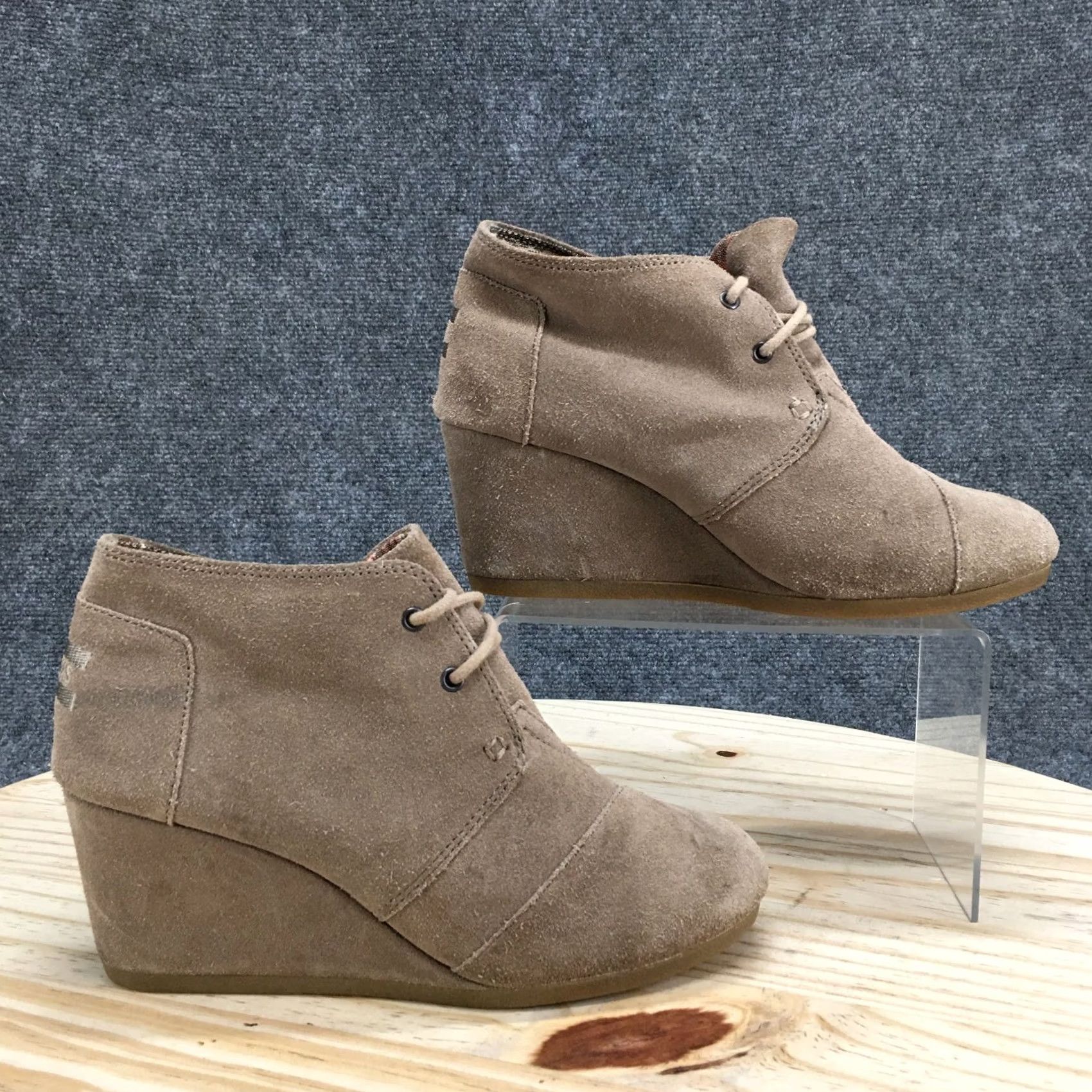 Toms TOMS Boots Womens 8 Casual Desert Wedge Ankle Bootie Brown Suede Lace Up Size US 8 / IT 38 - 2 Thumbnail