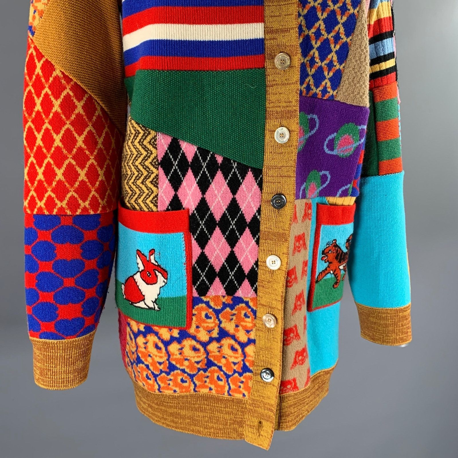 Gucci GUCCI Size XL Camel Wool Blend Patchwork Cardigan Size XL / US 12-14 / IT 48-50 - 2 Thumbnail