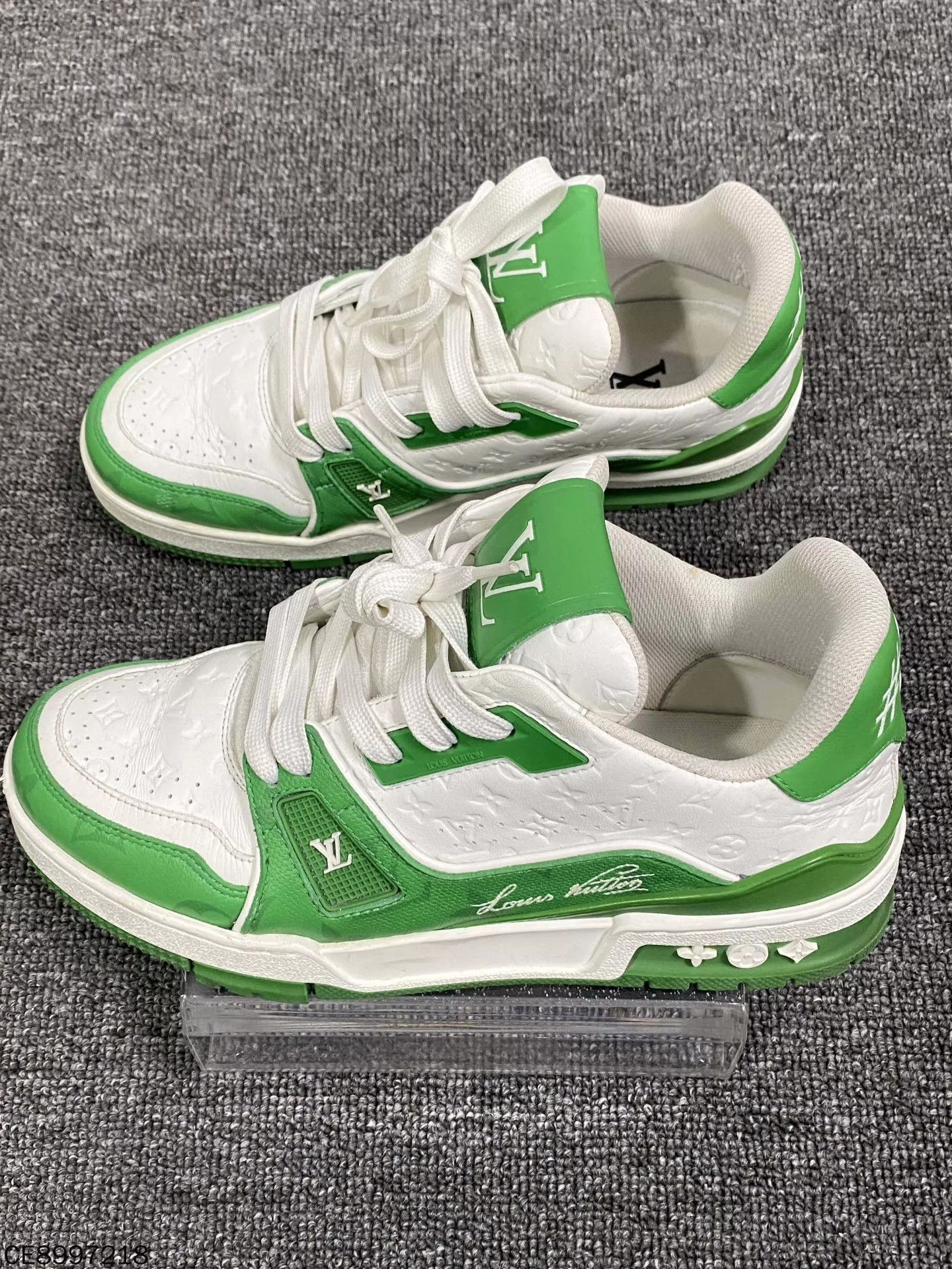 Louis Vuitton LV Green Embossed Full Print Trainer 98 New Wmns 37 Size US 5.5 / IT 35.5 - 4 Thumbnail
