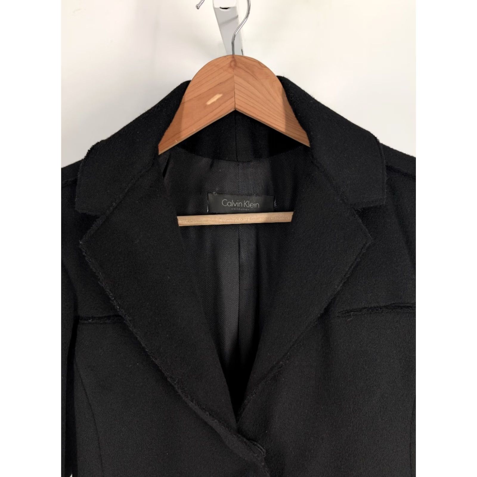 Calvin Klein VINTAGE Calvin Klein Collection Jacket Women Wool Fleece Black Mid-Length 34" 6 Small Details: Raw Hem, Snap Closure Size M / US 6-8 / IT 42-44 - 5 Thumbnail