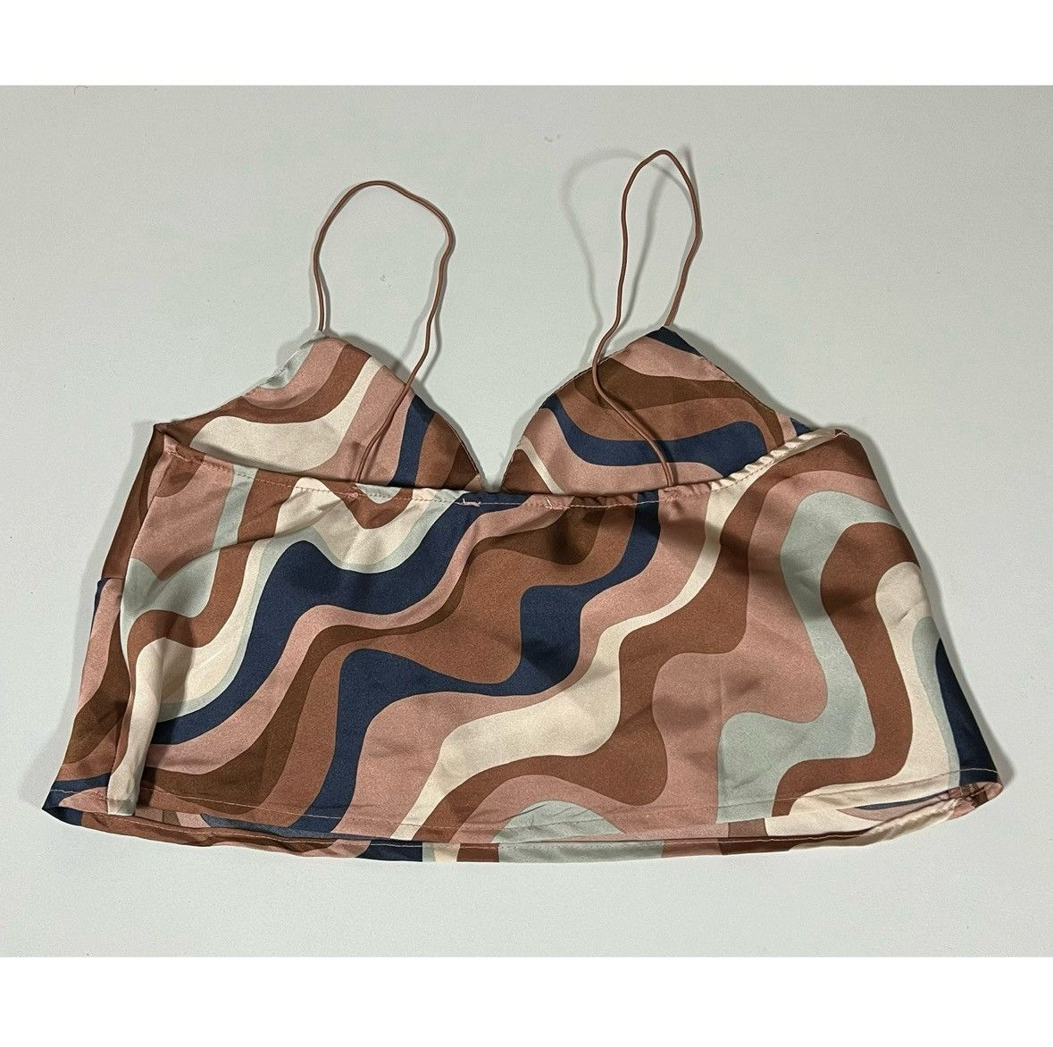 Vintage Timing Satin Abstract Swirl Crop Top Shirt Blouse Size S 🤎✨ Size S / US 4 / IT 40 - 2 Thumbnail